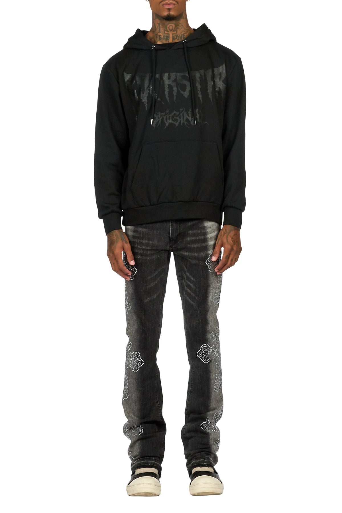 Reggie Dark Grey Rhinestone Stacked Flare Jean
