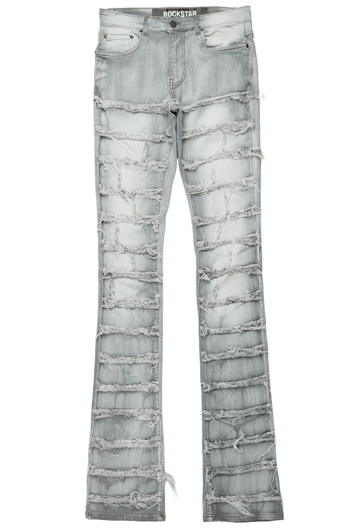 Waylon Grey Frayed Super Stacked Flare Jean