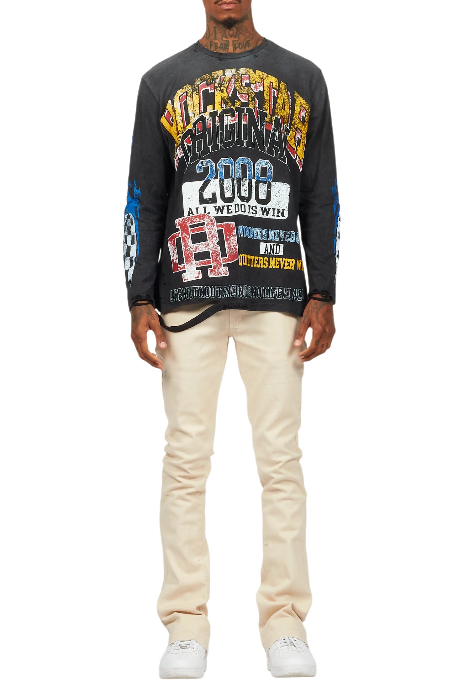 Dag Beige Stacked Flare Jean