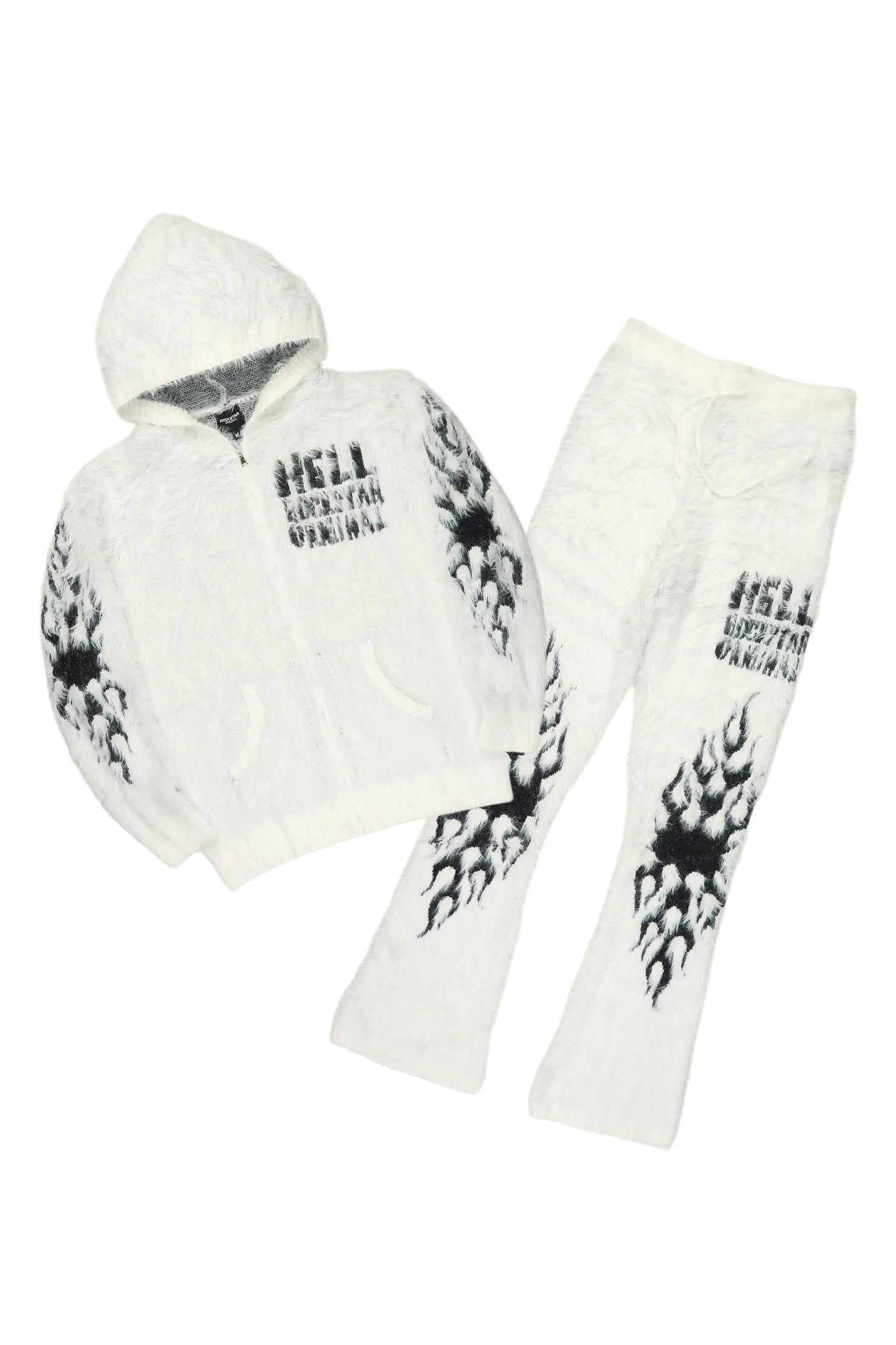 Toshio White Stacked Flare Knitted Mohair Track Set