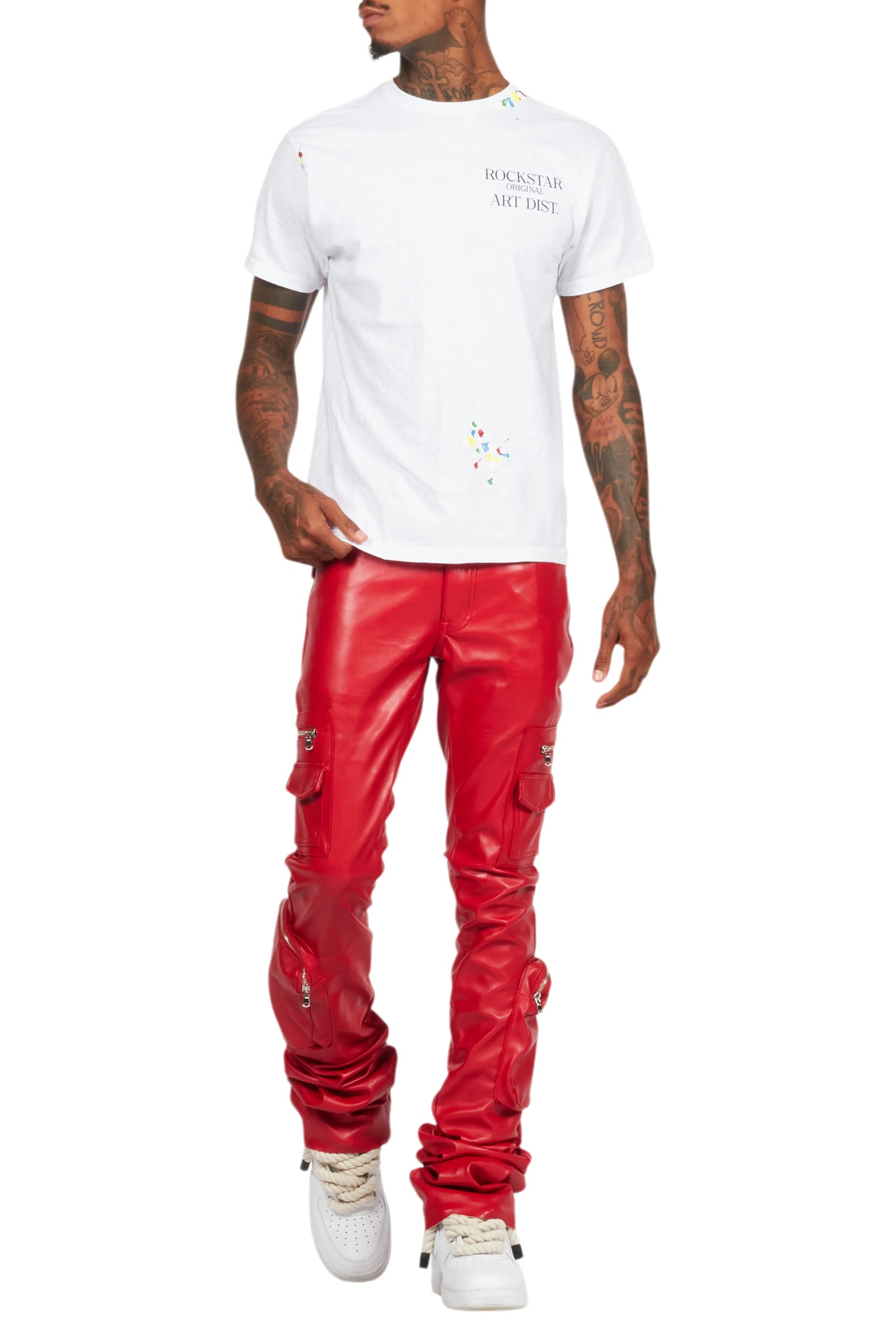 Sutton Red PU Super Stacked Flare Jean