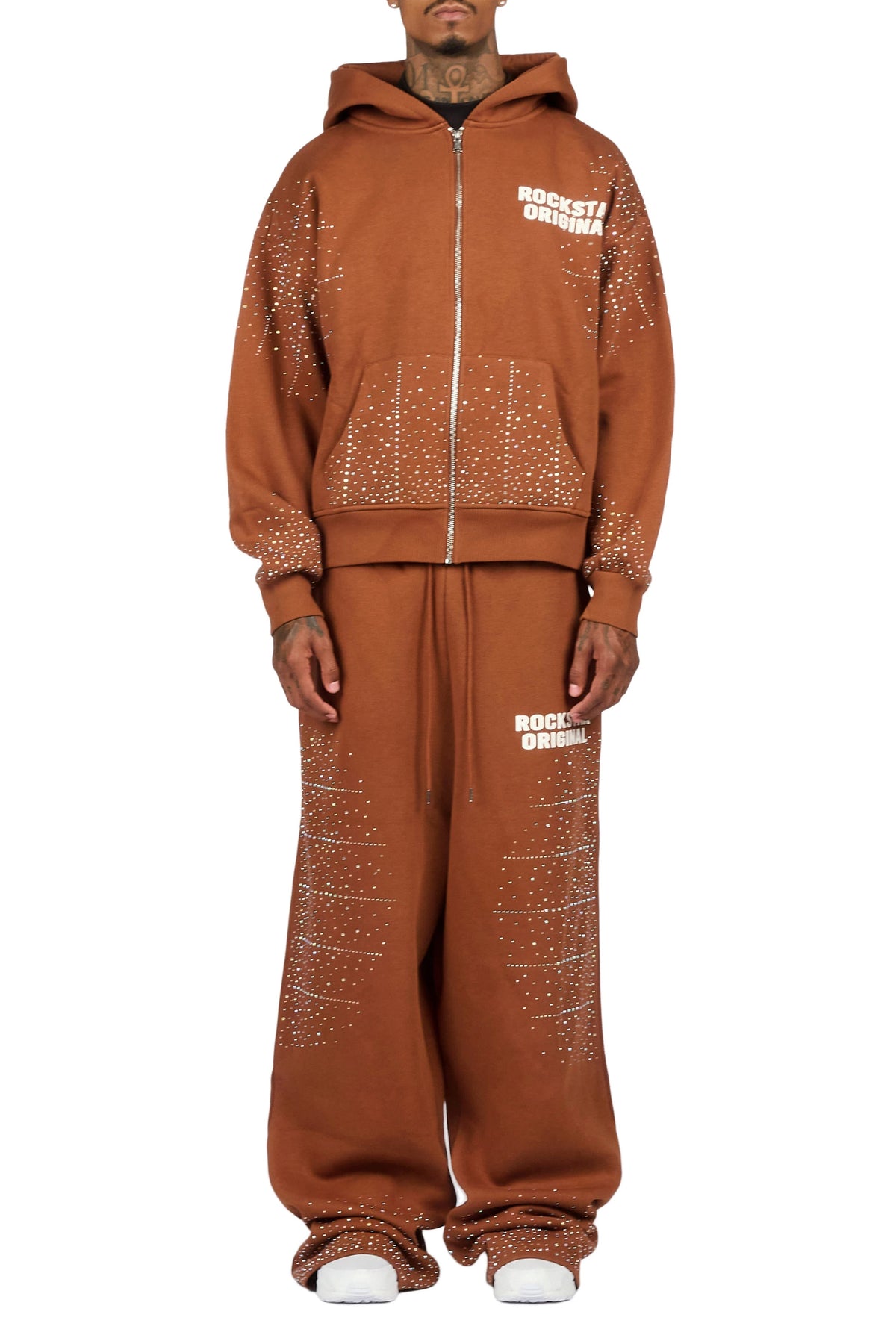 Eoghan Brown Rhinestone Hoodie/Baggy Pant Track Set