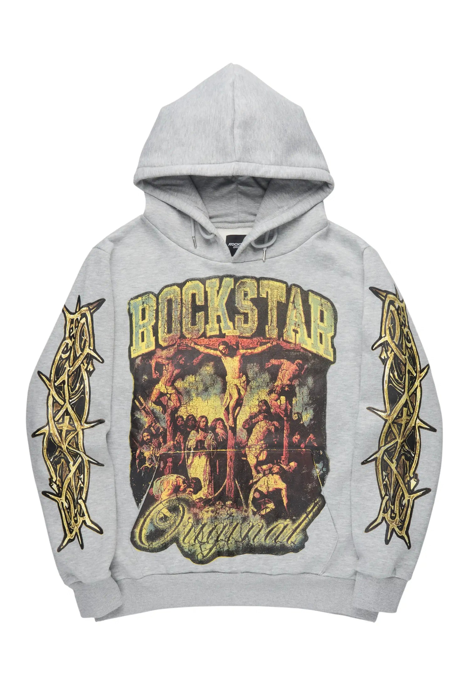 Waller Heather Grey Graphic Distressed Relaxed Hoodie