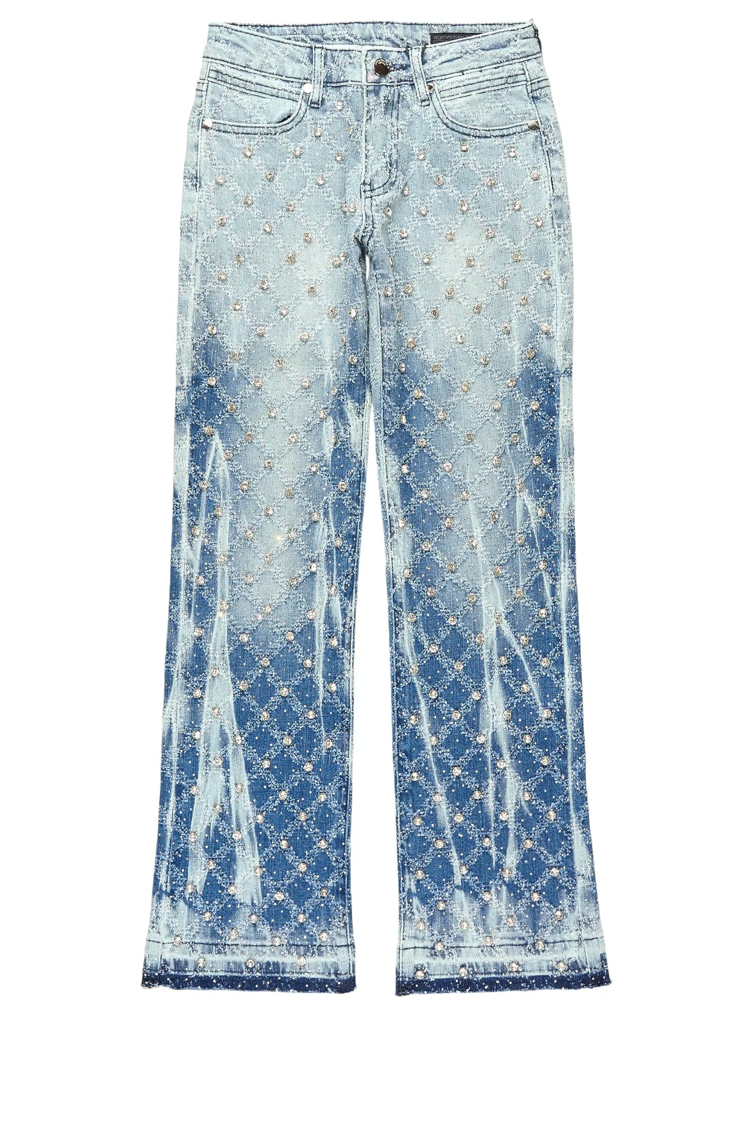 Boys Glit Blue Rhinestone Stacked Flare Jean