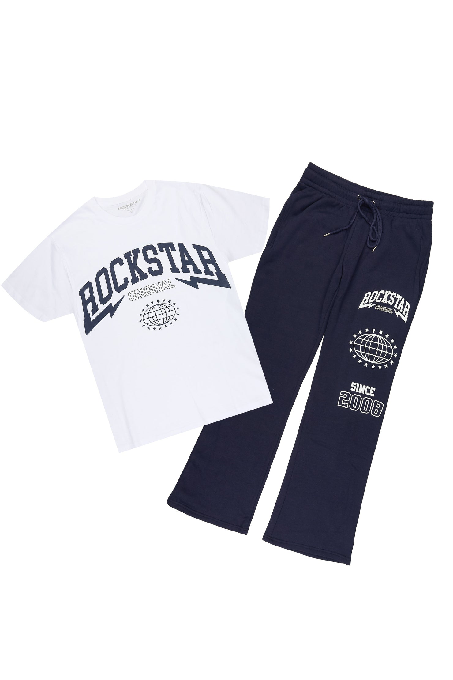 Storiana White/Navy T-Shirt Relaxed Track Set
