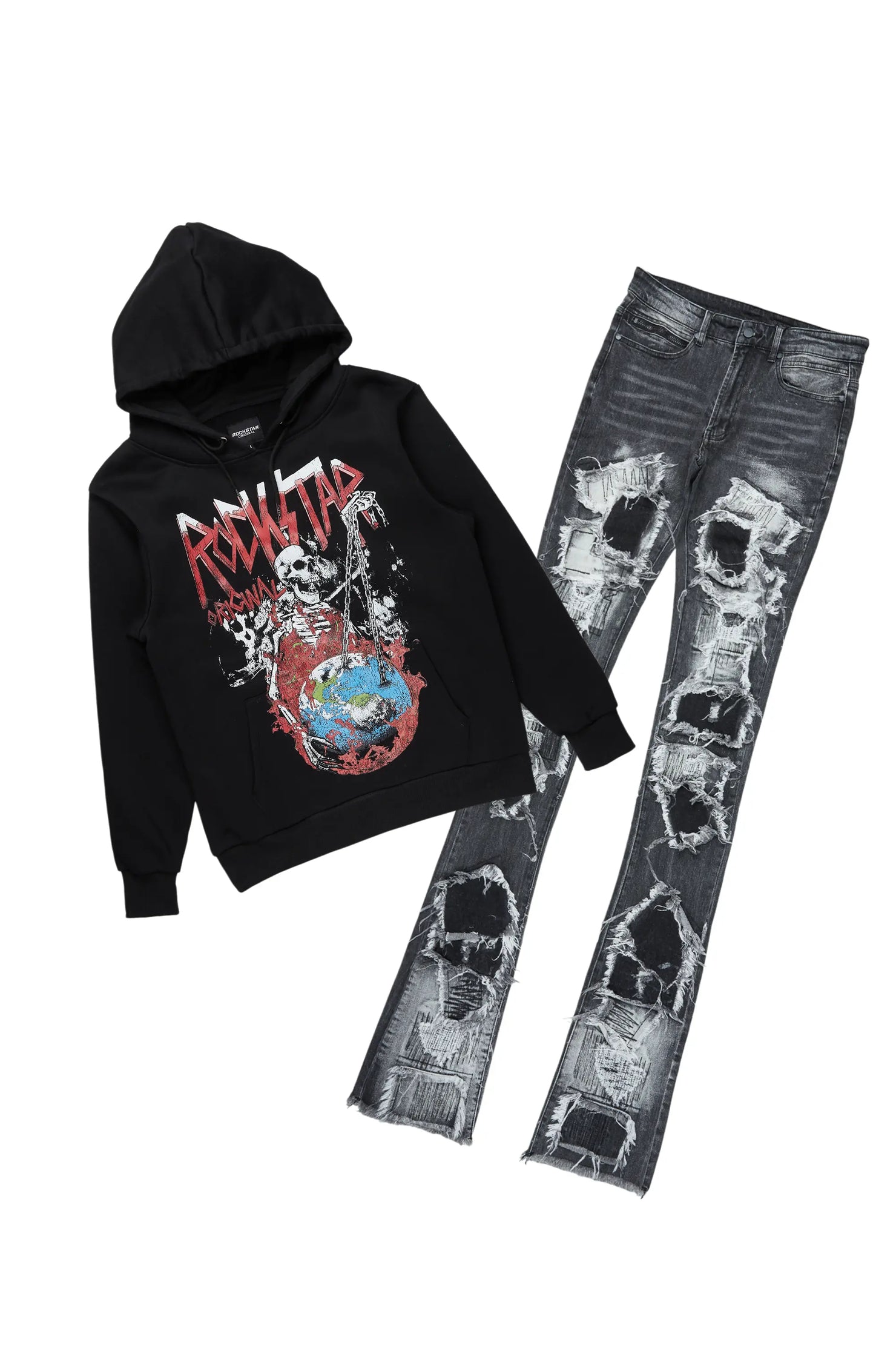Barrett Black Hoodie/Super Stacked Flare Jean Bundle