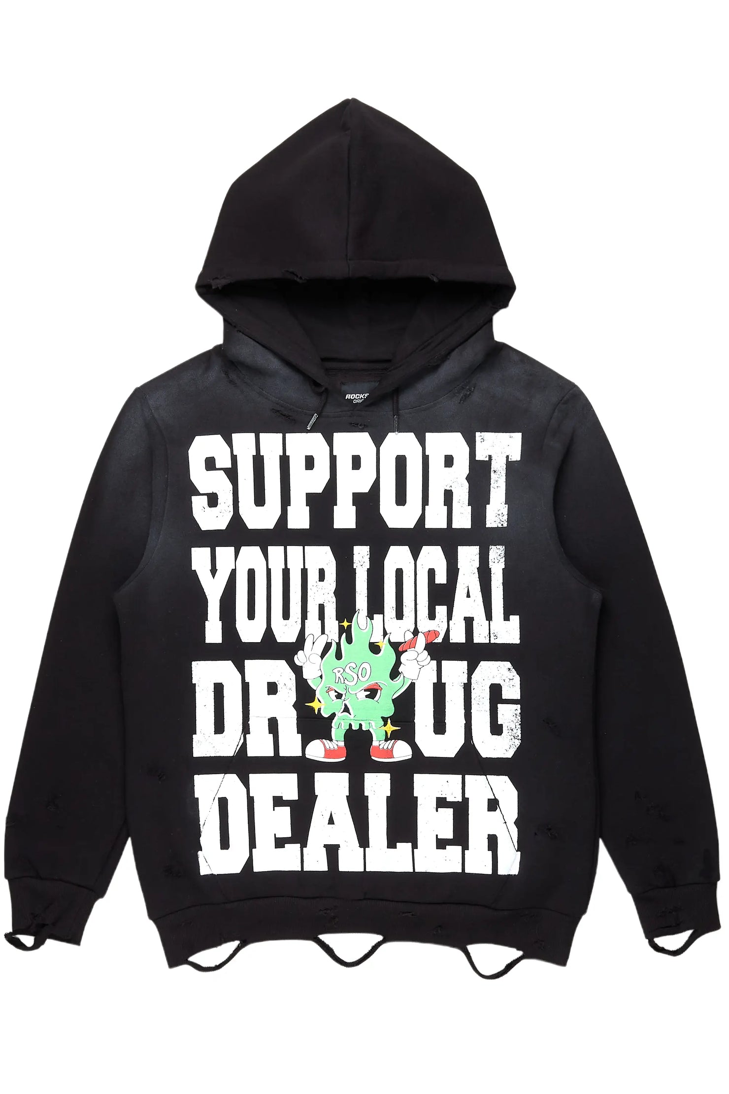 Tarl Black Distressed Graphic Relaxed Hoodie