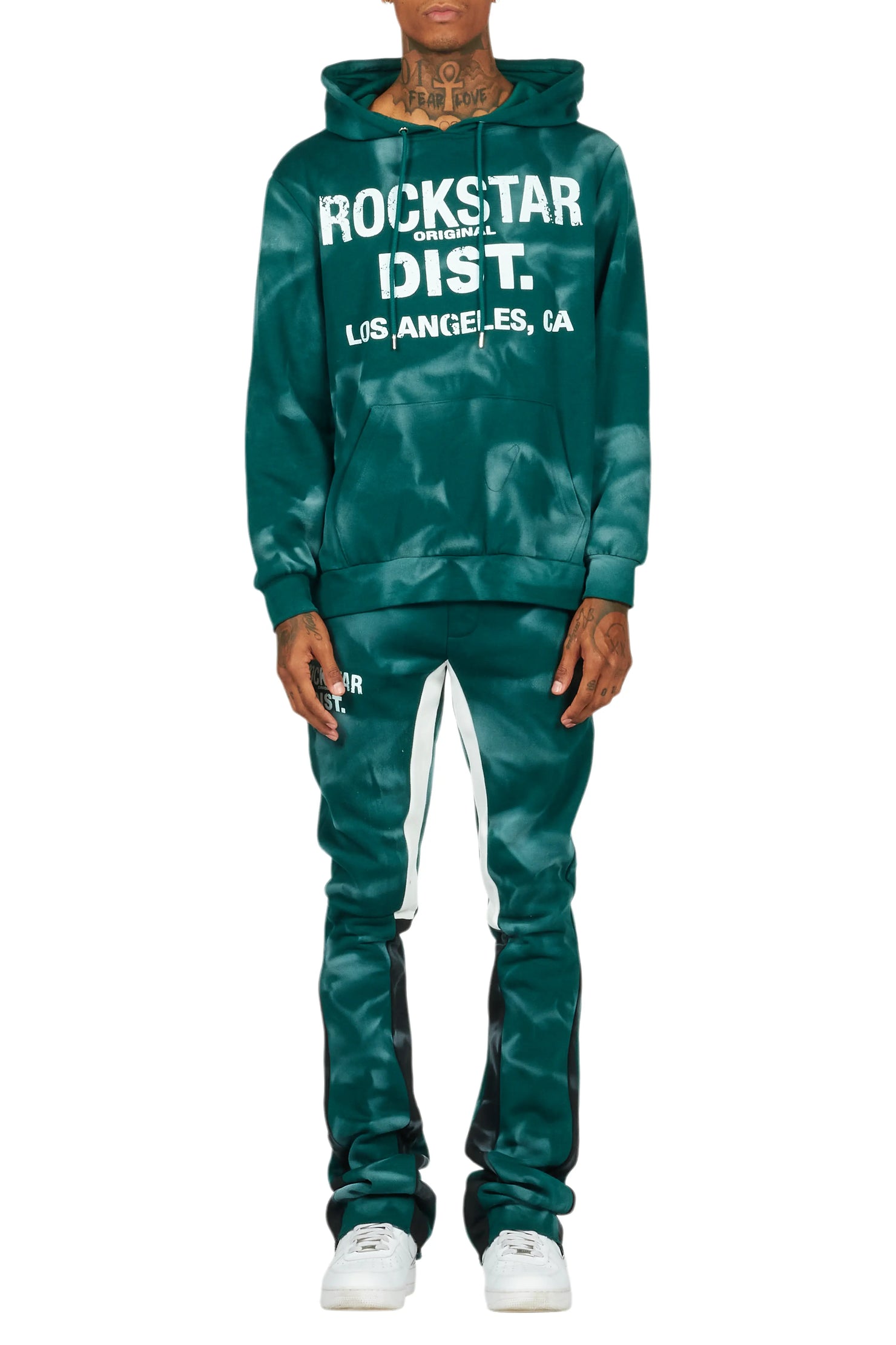 Nelly Dark Green Hoodie Stacked Flare Track Set