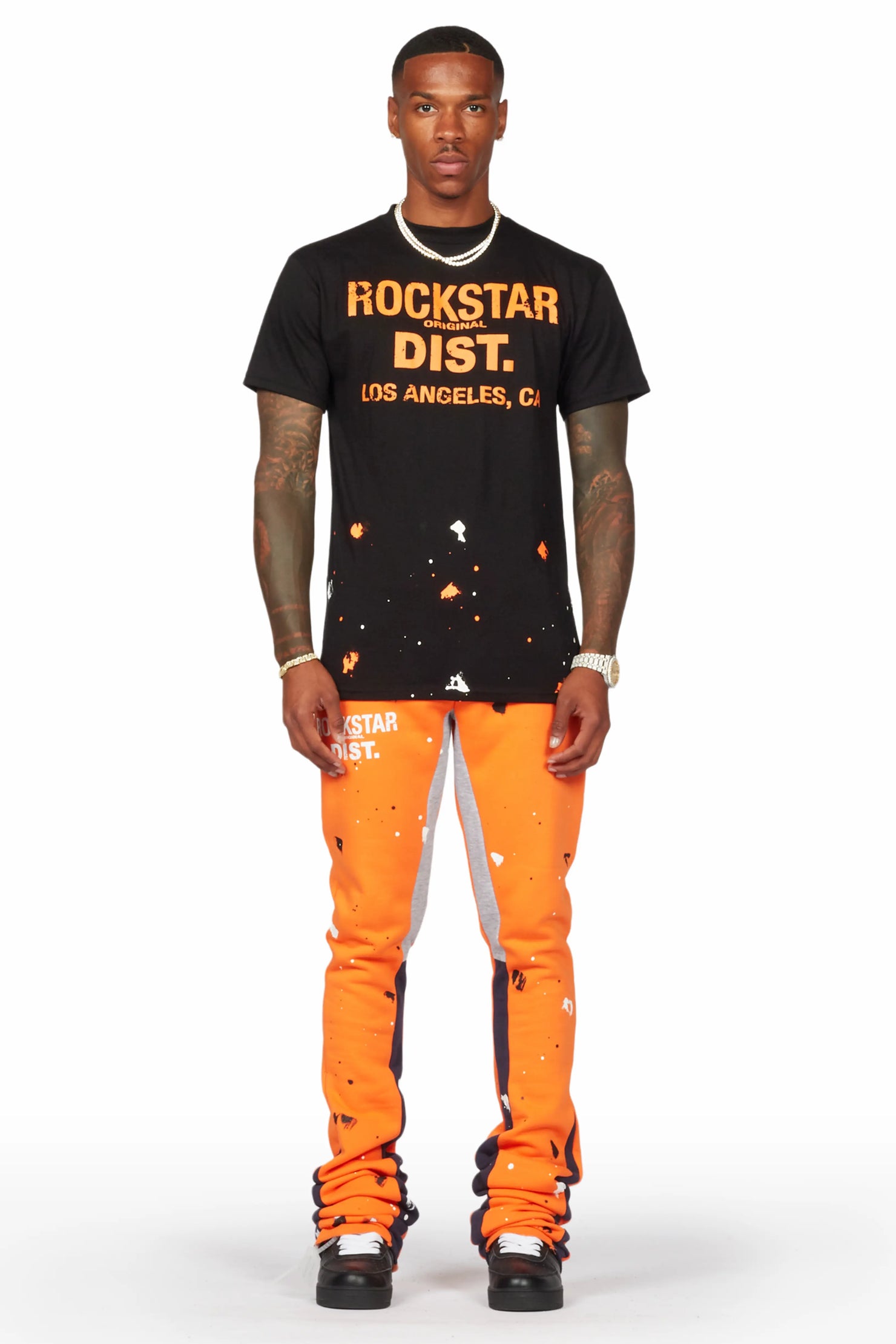Scottie Black/Orange T-Shirt/Super Stacked Flare Track Pant Set