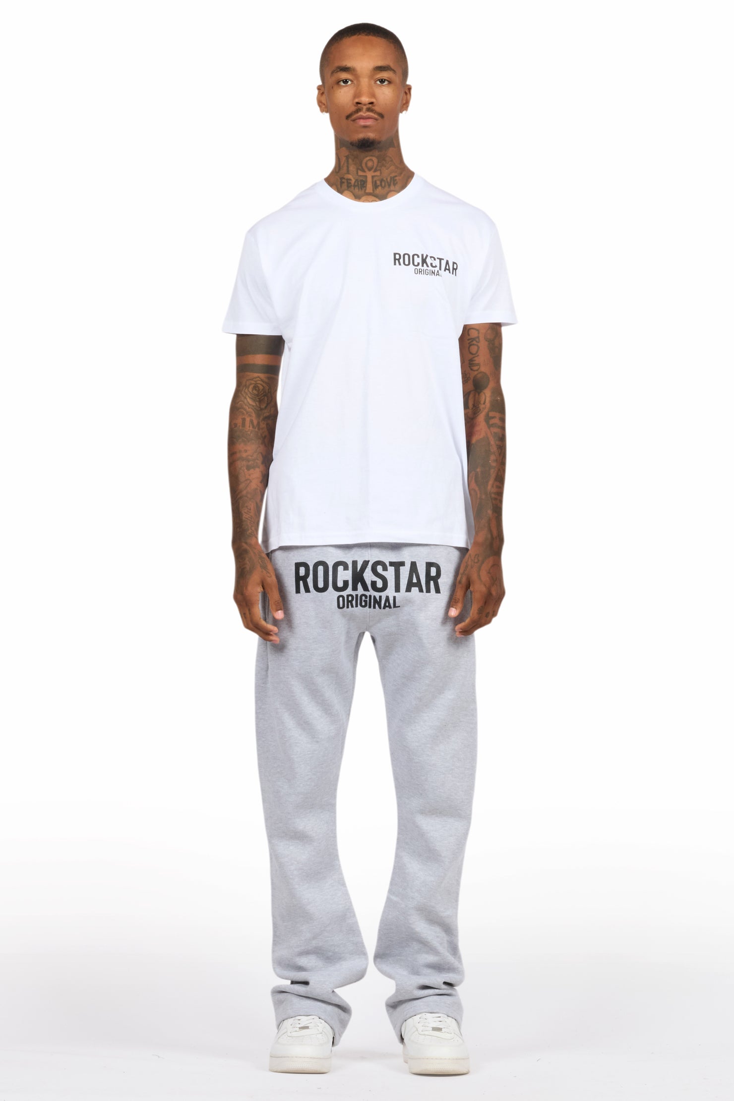 Sana White/Black T-Shirt/Grey Stacked Track Pant Set