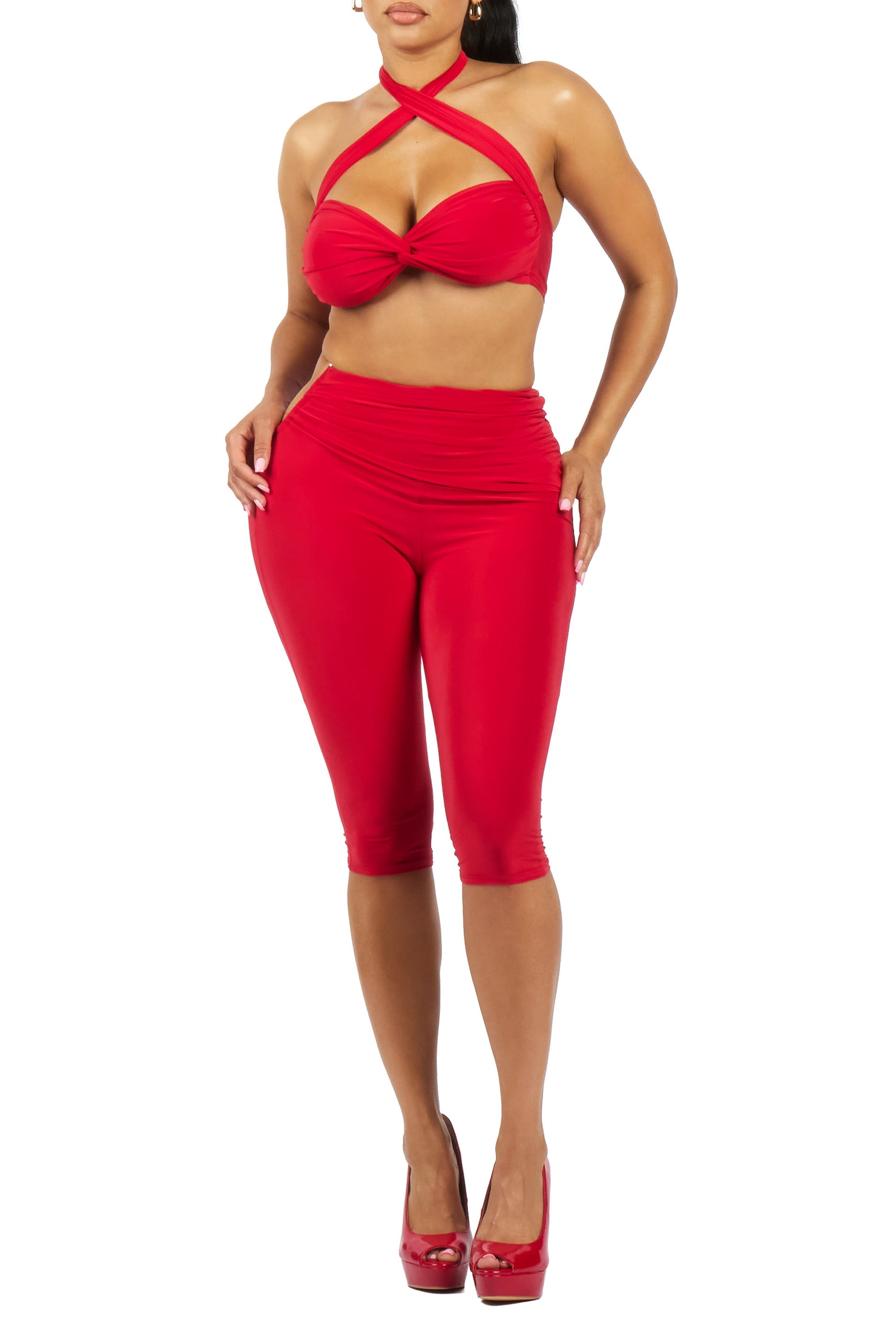 Pedal-Up Red Matching Capri Set