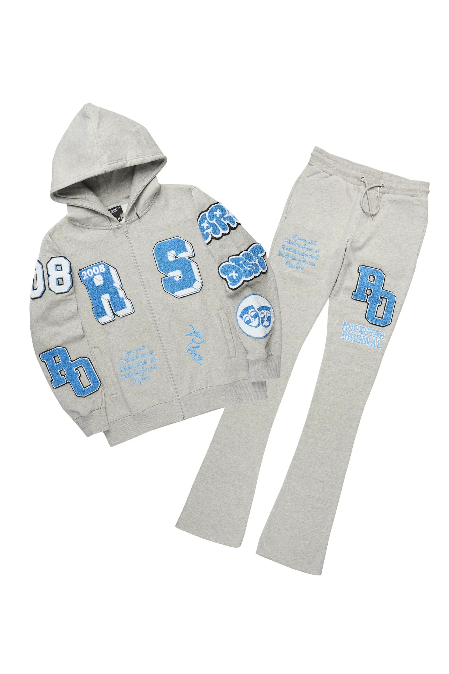 Leslaw Heather Grey Zip Up Hoodie Stacked Track Set