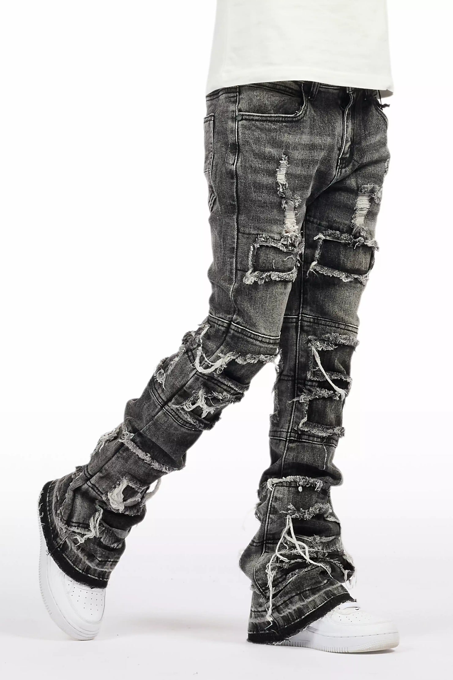 Boys Vasco Grey Stacked Flare Jean