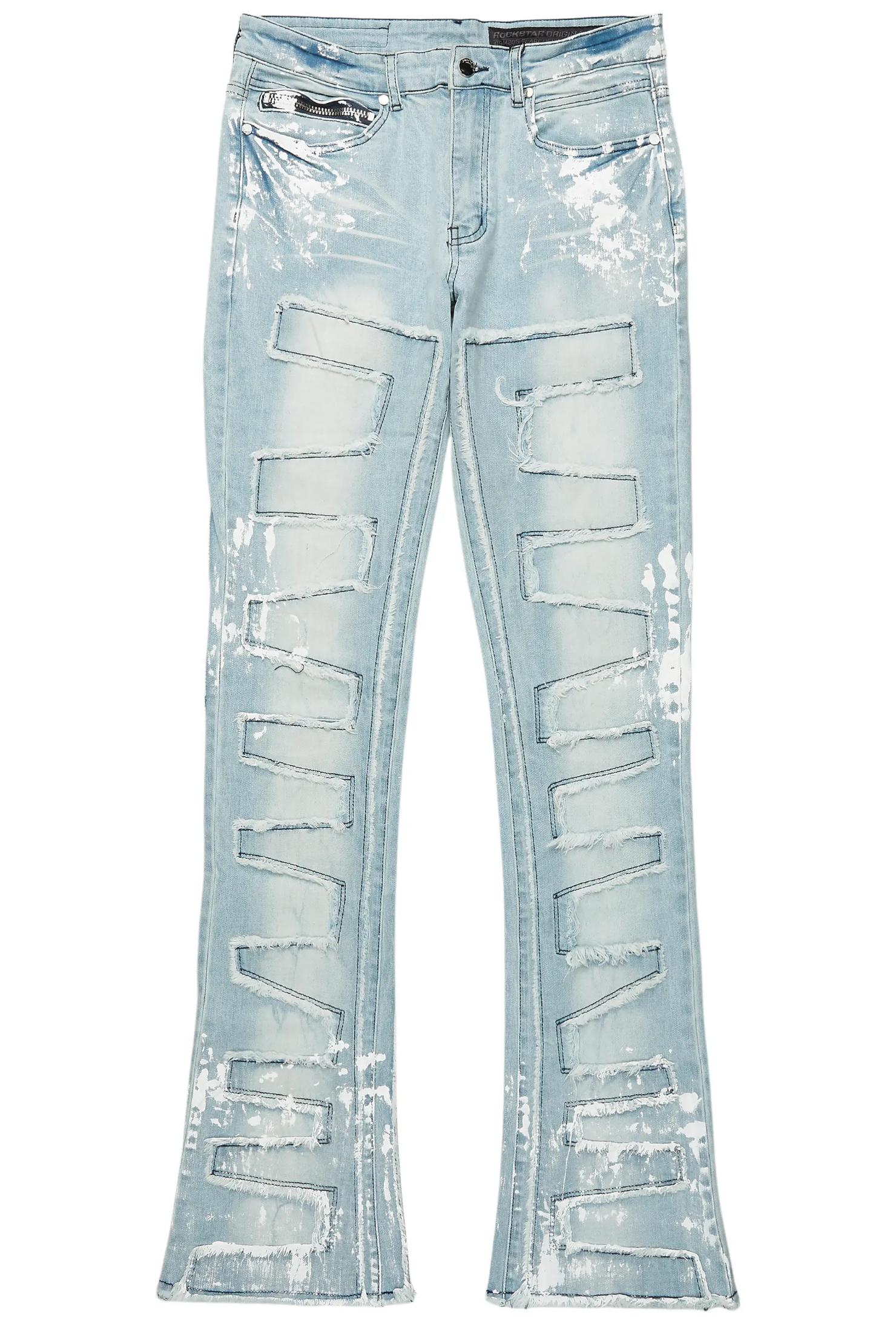 Kodak Blue/White Painter Stacked Flare Fringe Jean