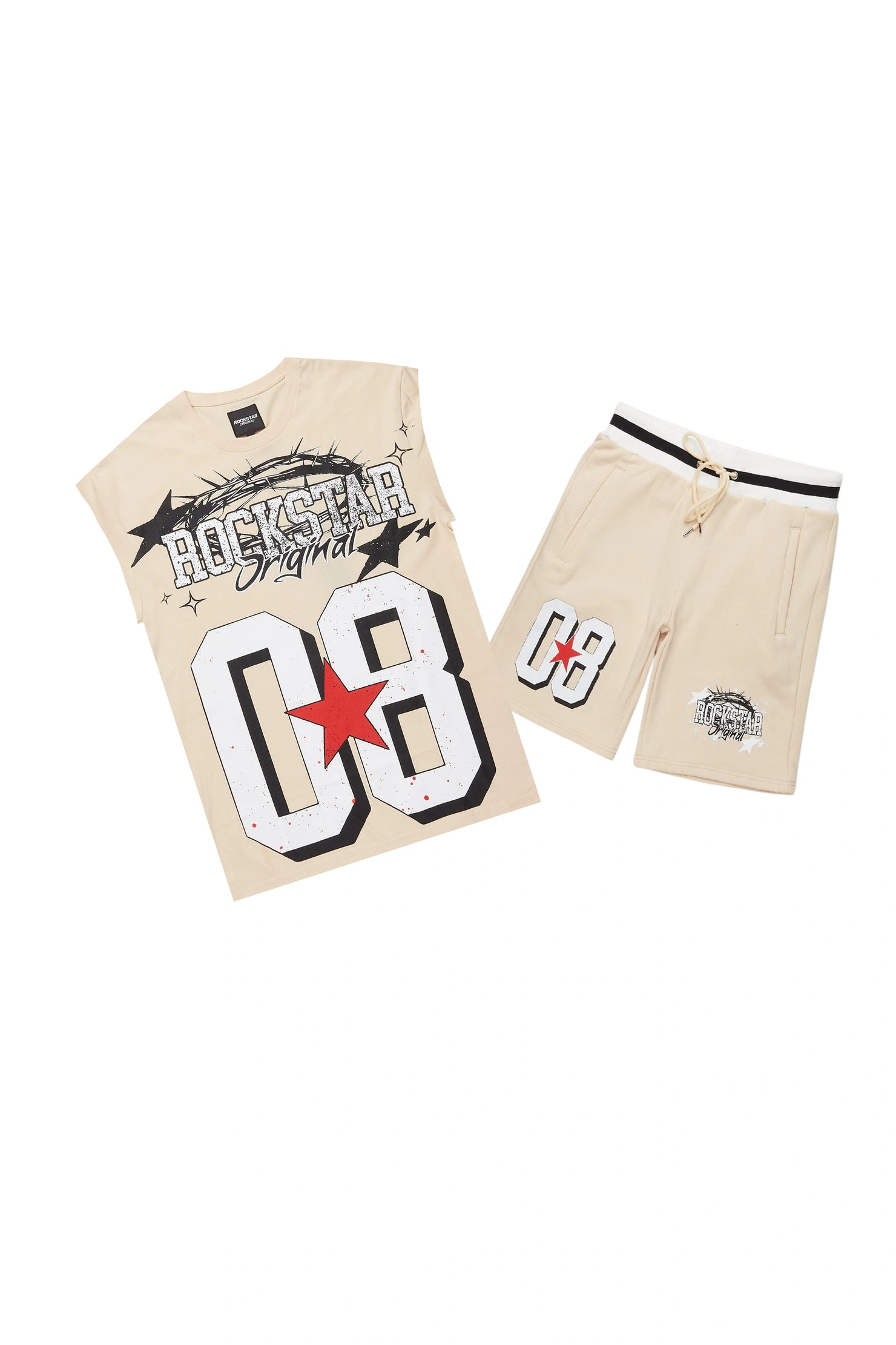 Allstar Cut Sleeve Beige/White T-Shirt Short Set