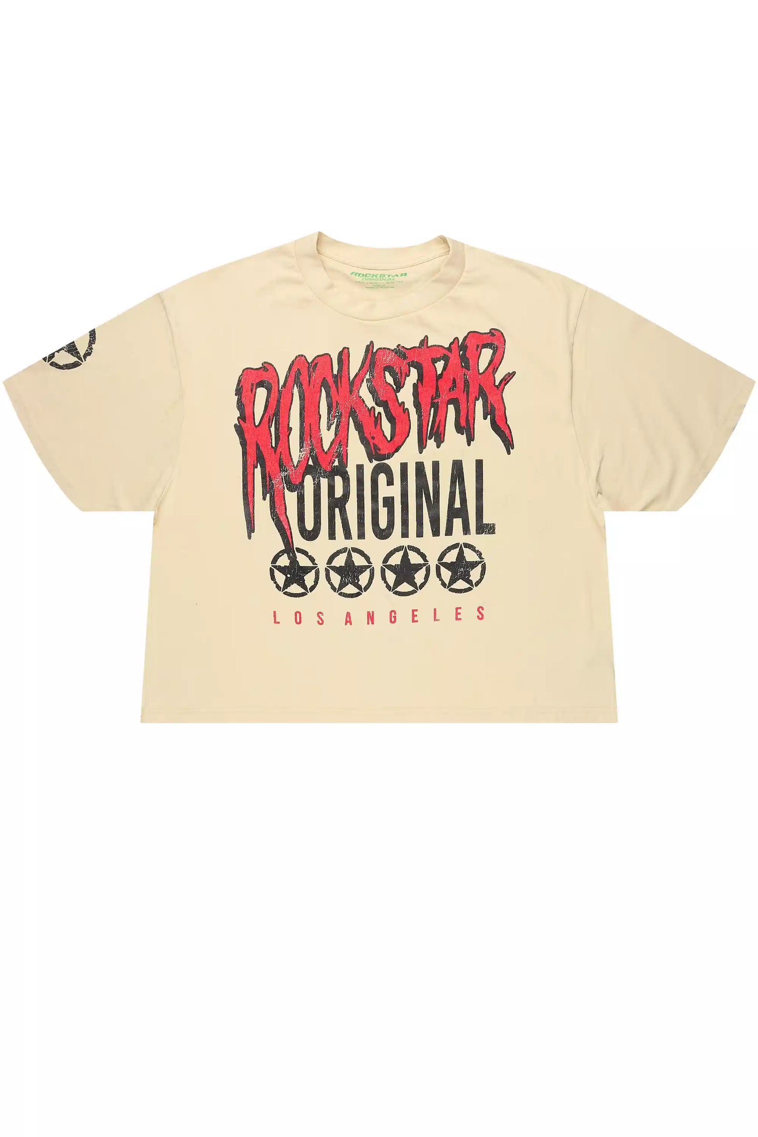 Wizzurd Beige/Red Boxy Crop T-Shirt