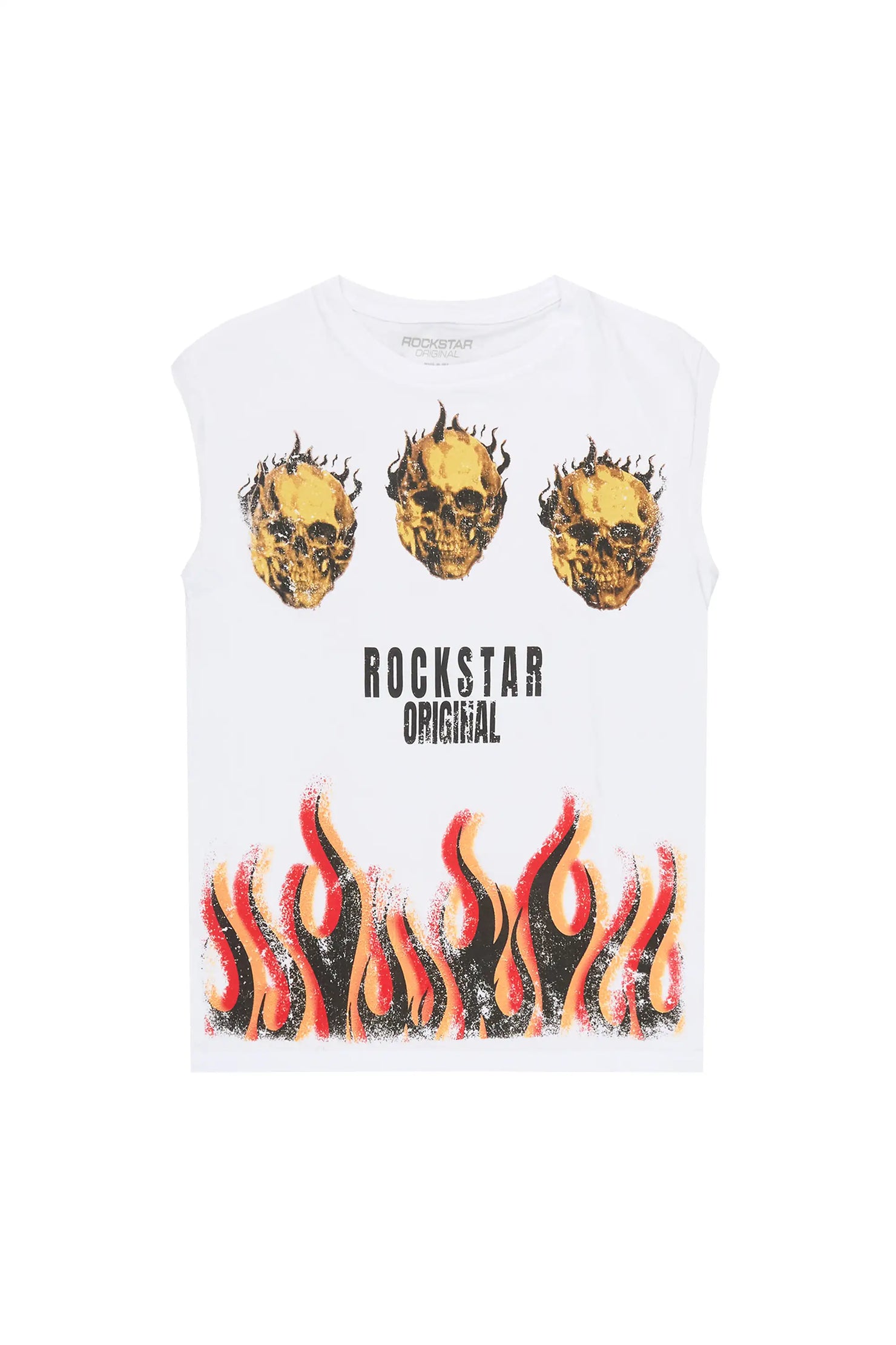 Boys Maezar White Cut Off Graphic T-Shirt