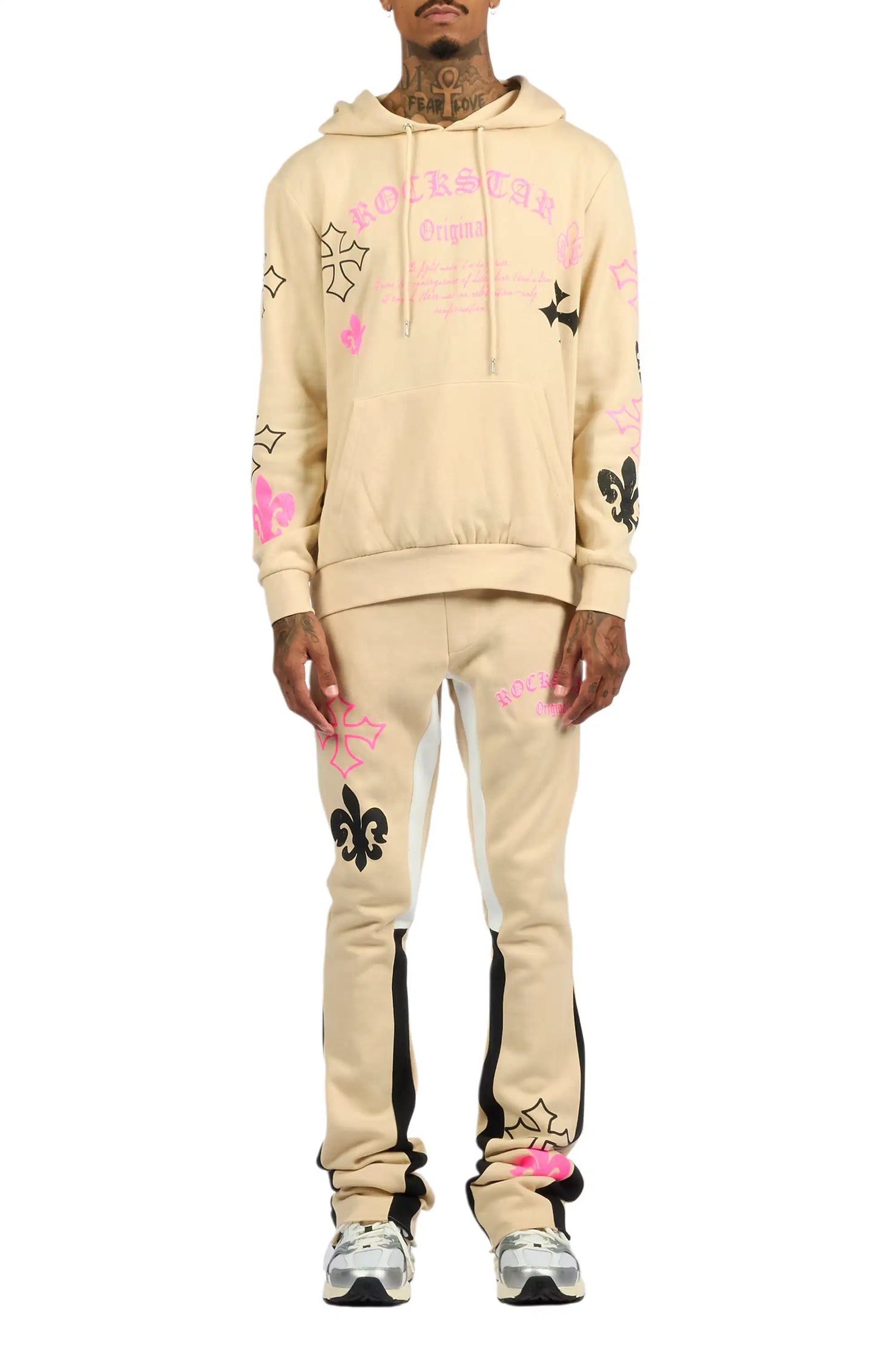 Tieran Beige/Multi Hoodie/Stacked Flare Track Set