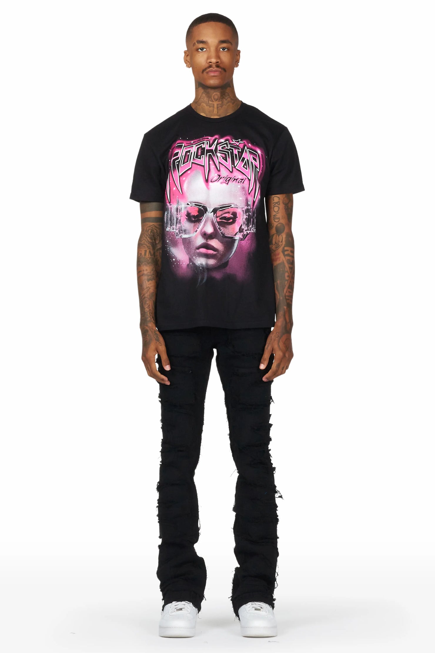 Wayland Black Stacked Flare Jean