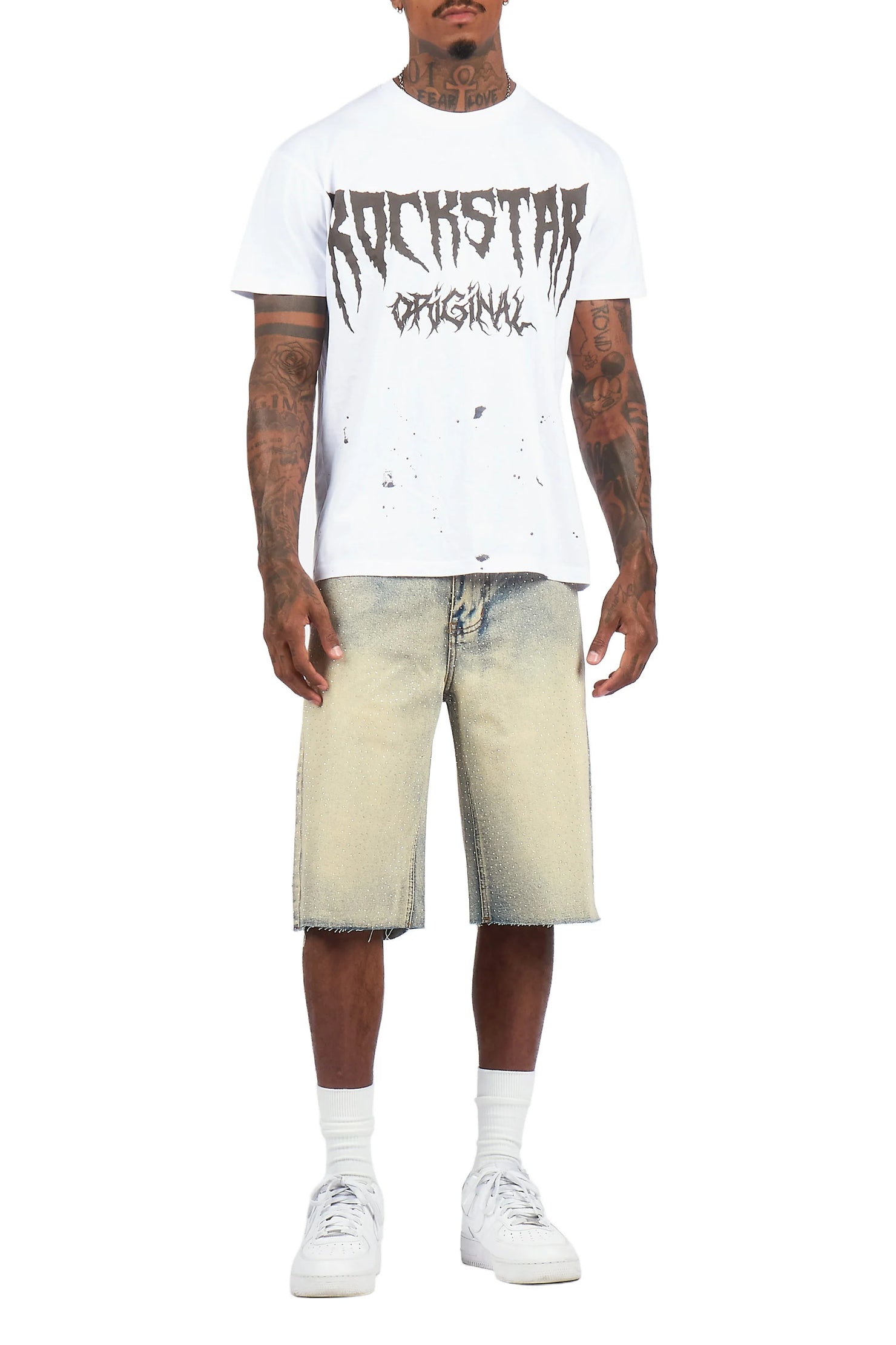 Brayan Blue Rhinestones Denim Short
