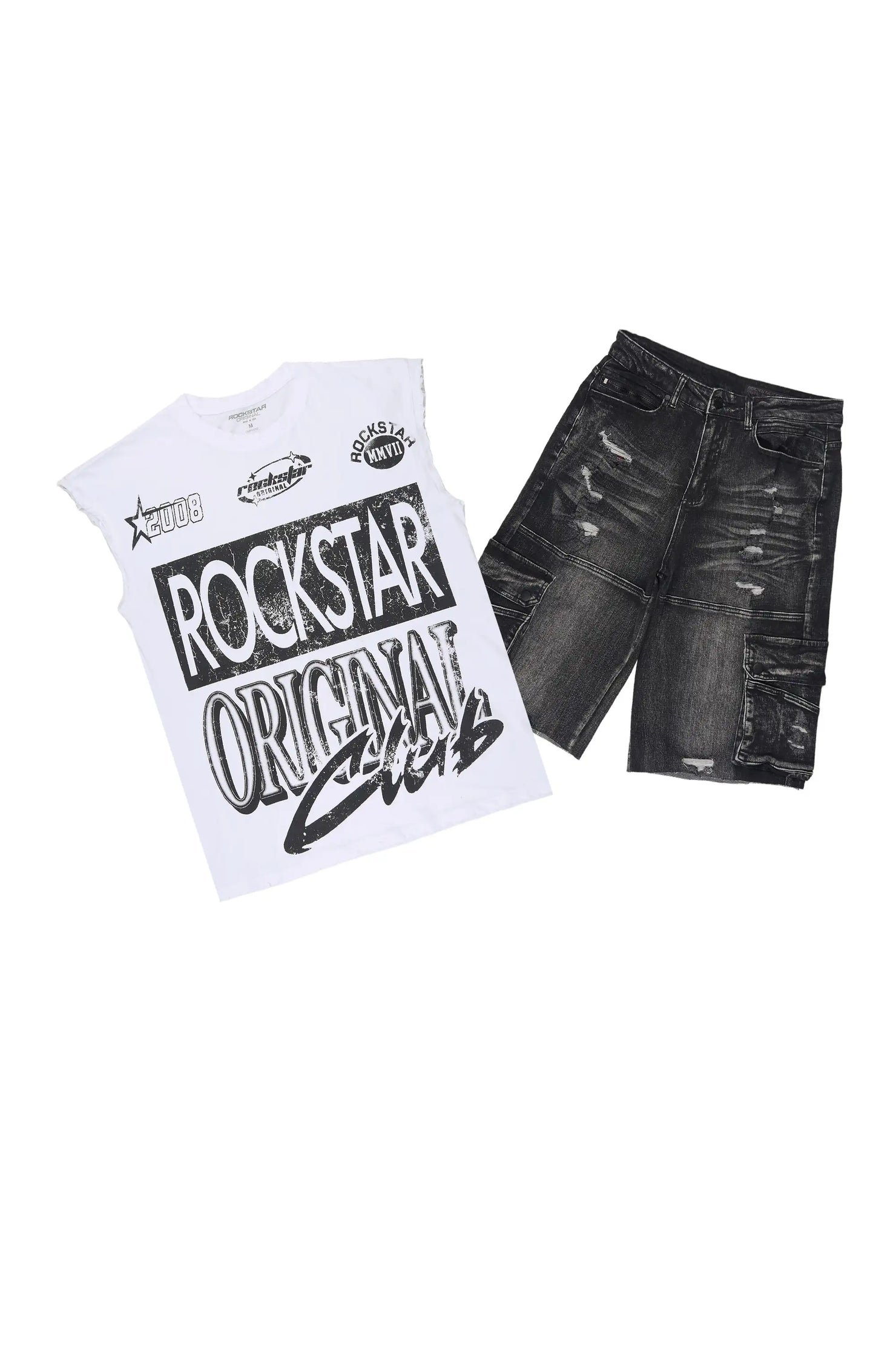 Rylok White/Black Oversized Graphic T-Shirt & Keylor  Denim Short Set
