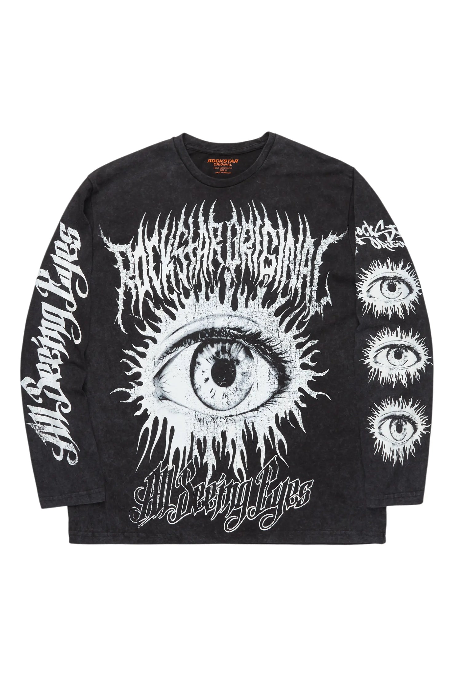 All Seeing Eyes Vintage Black Long Sleeve Graphic T-Shirt