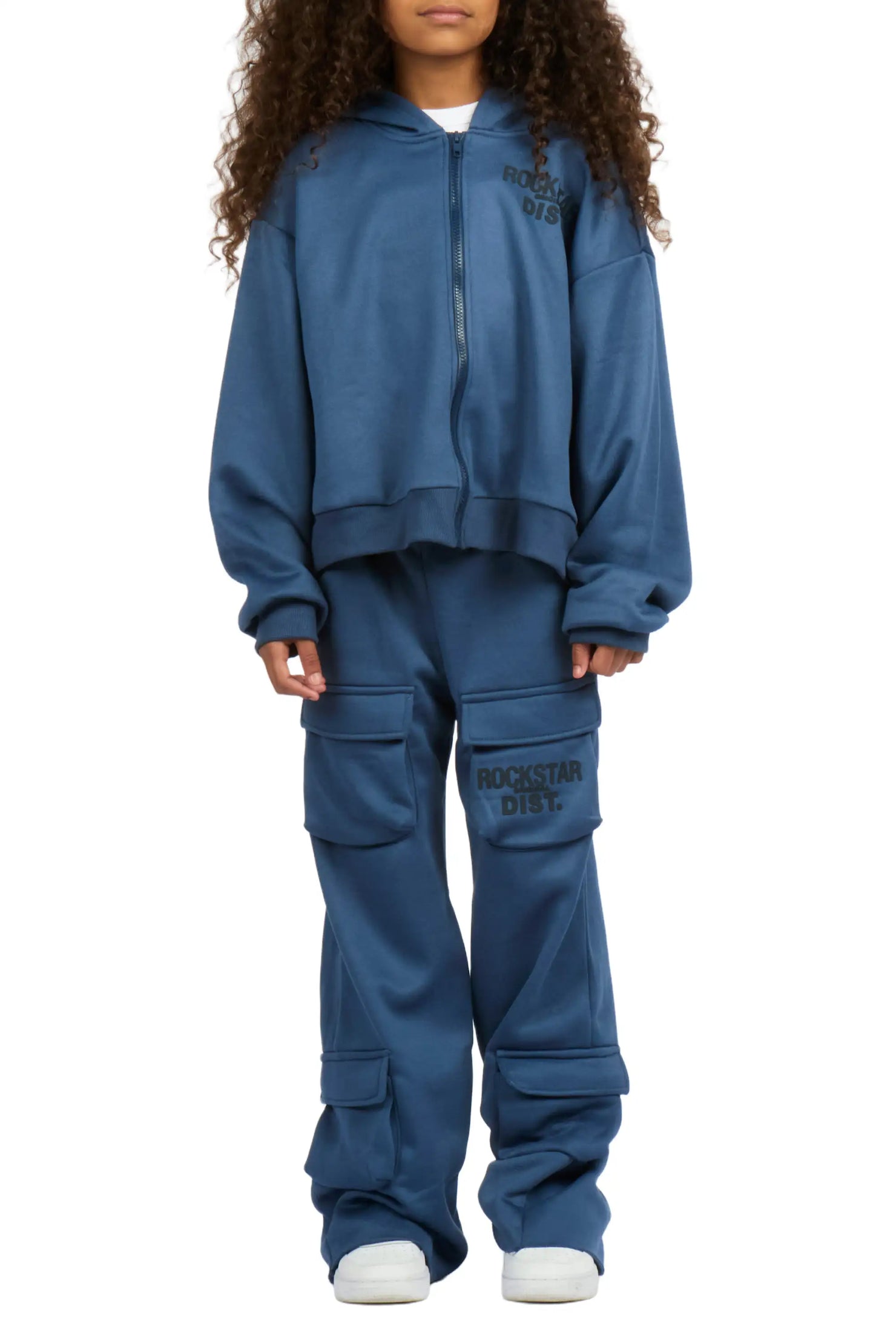 Girls Mauricia Navy Crop Baggy Track Set