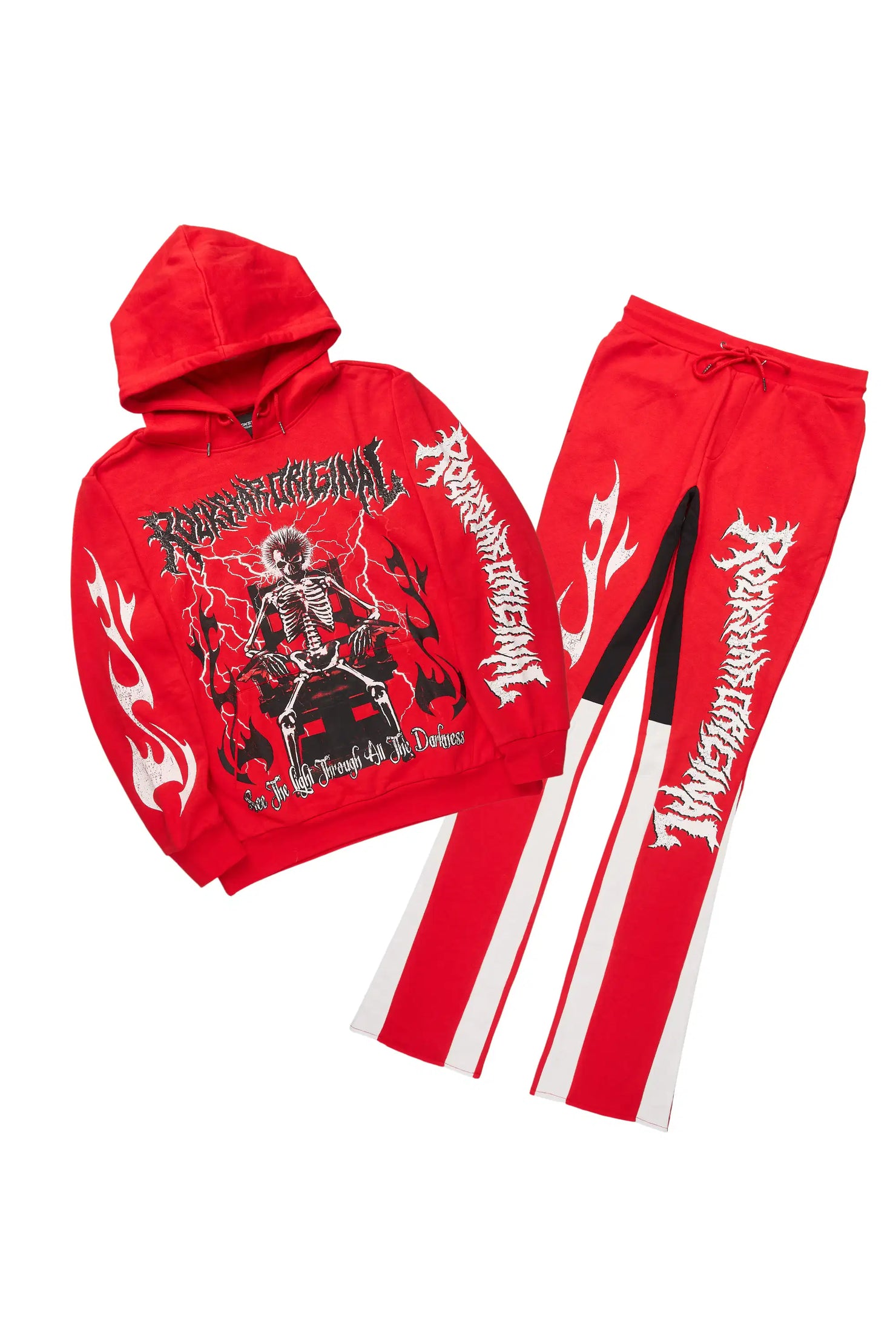 Deathrow Red/White Hoodie/Stacked Track Pant Set