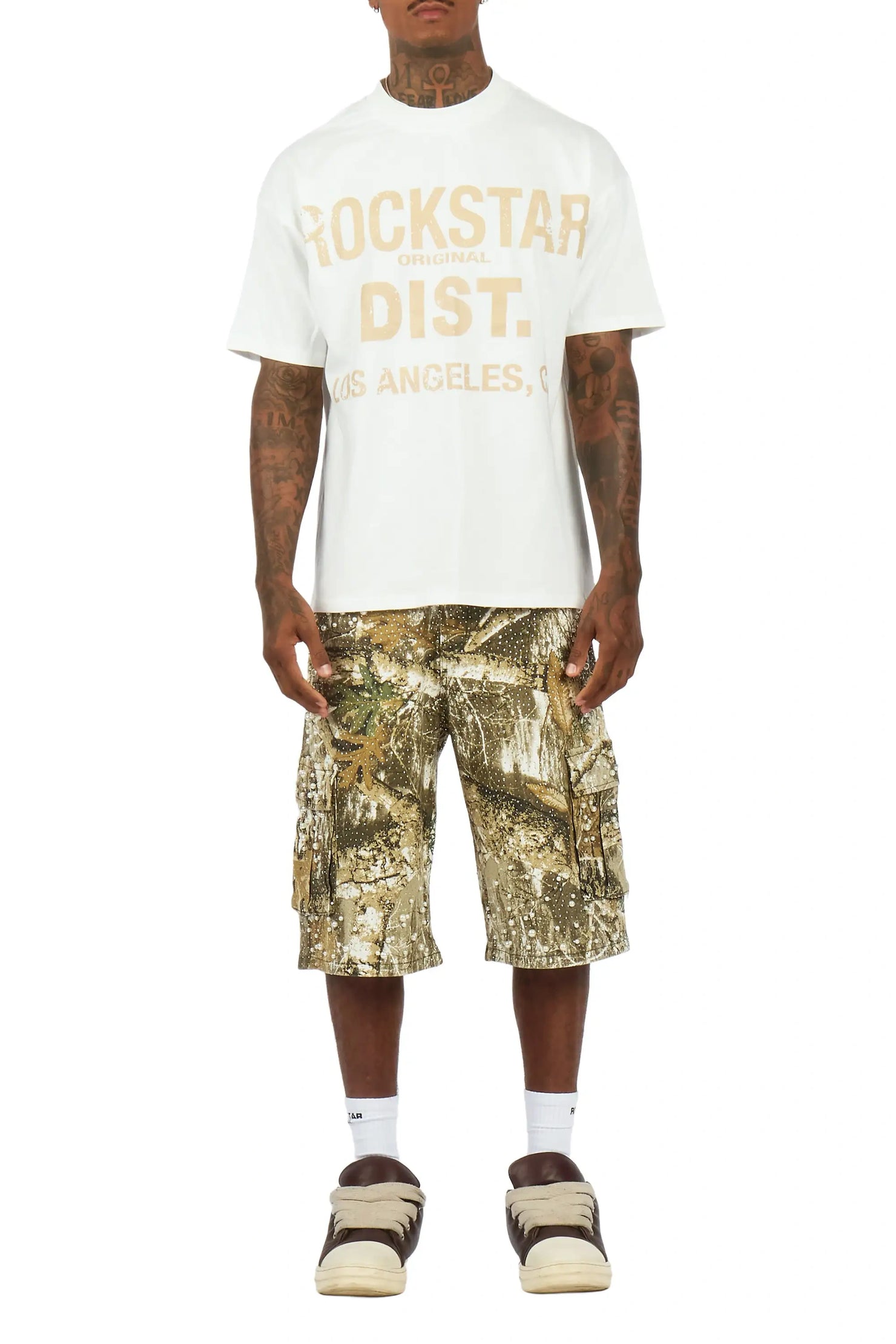 Sevyn White/Tree Camo Rhinestone T-Shirt Denim Jort Set