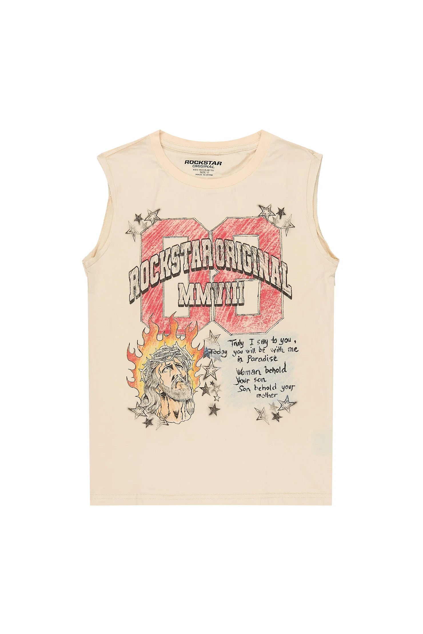 Boys Jesus Crayon Beige Cut Off Graphic T-Shirt