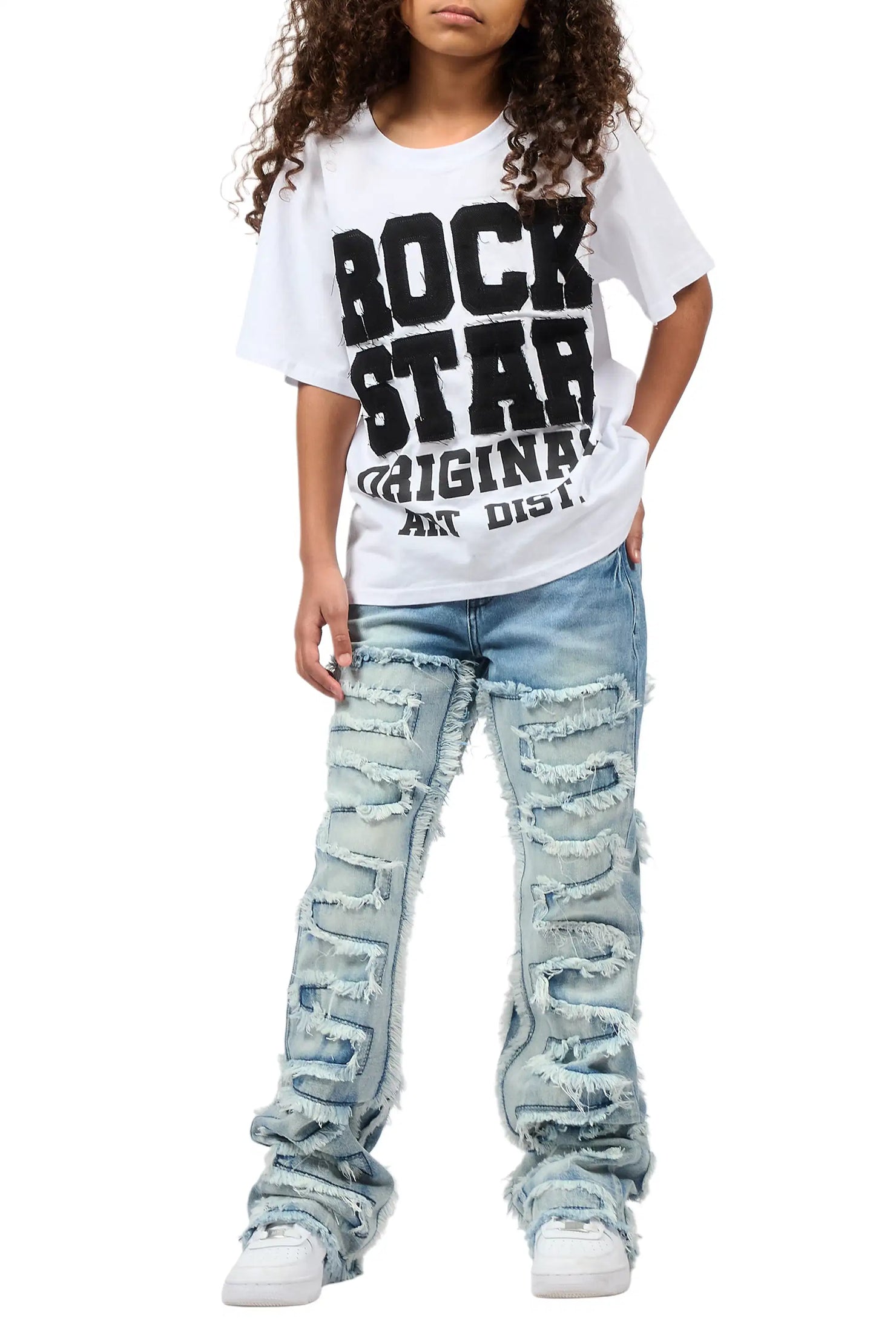 Girls Zariyah Medium Wash Stacked Flare Jean