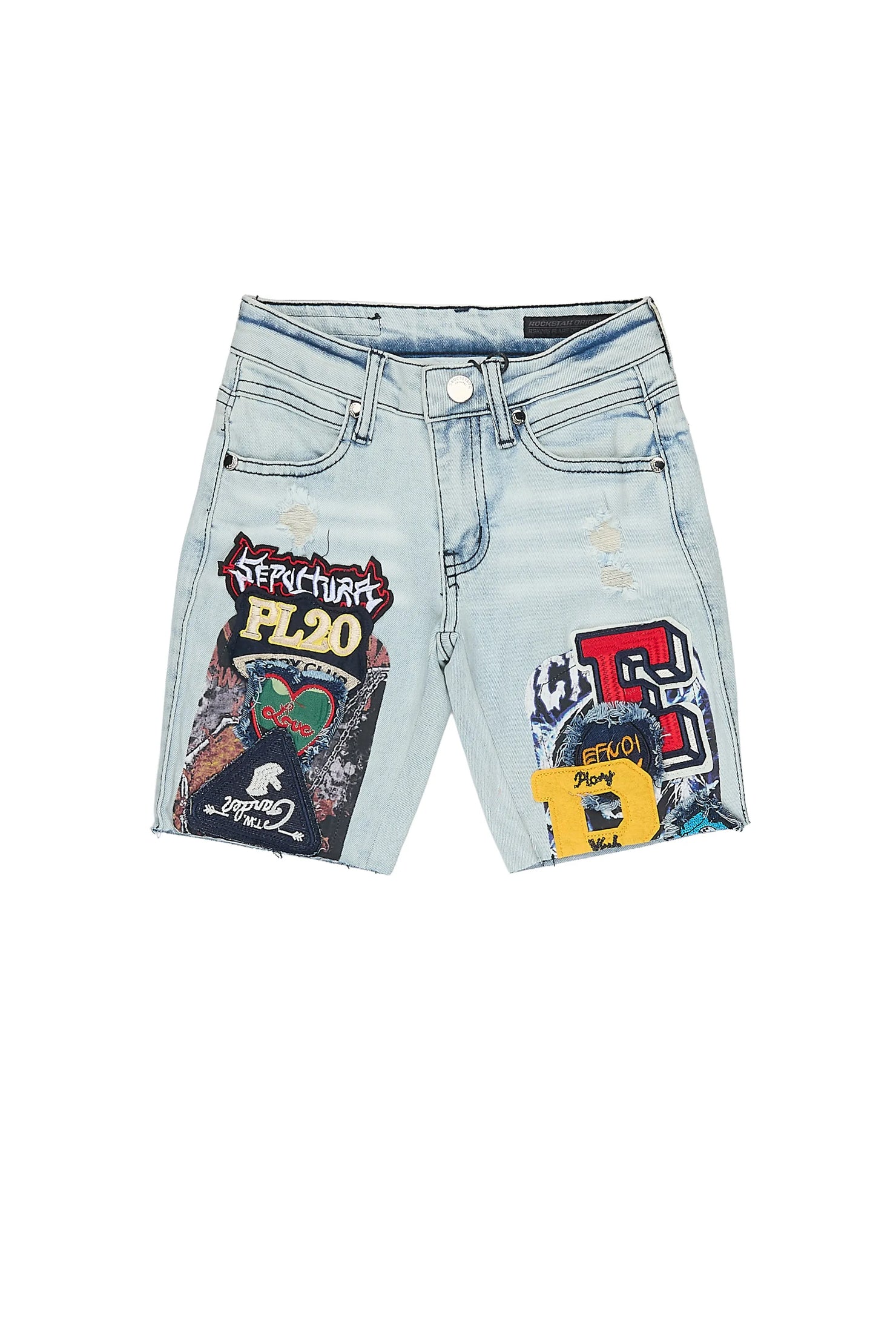 Boys Espen Blue Patchwork Denim Short