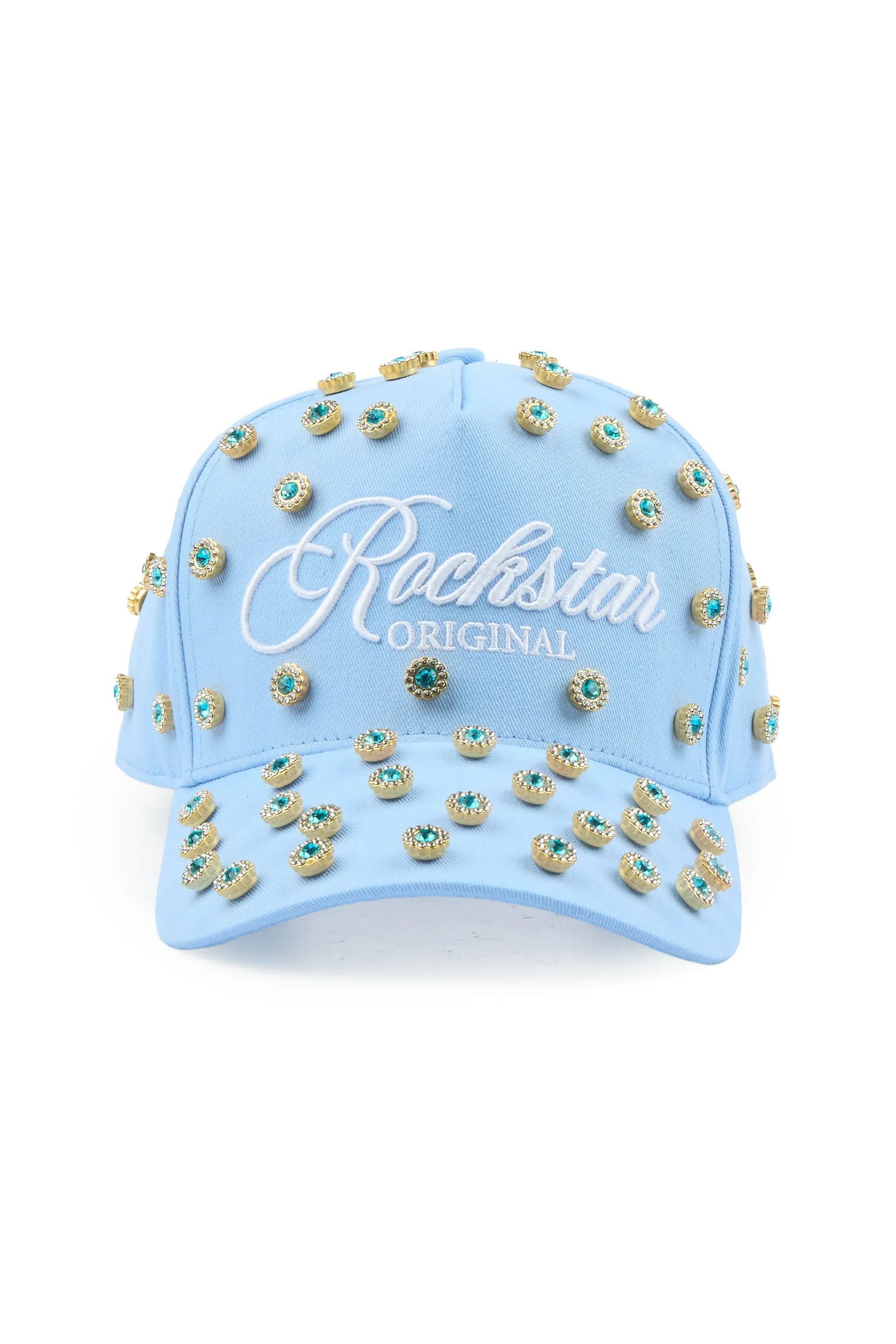 Roma Baby Blue Rhinestone Trucker Hat
