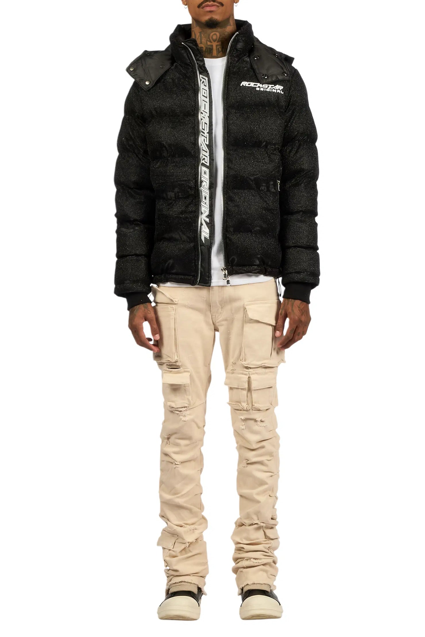 Gentry Beige Stacked Flare Jean