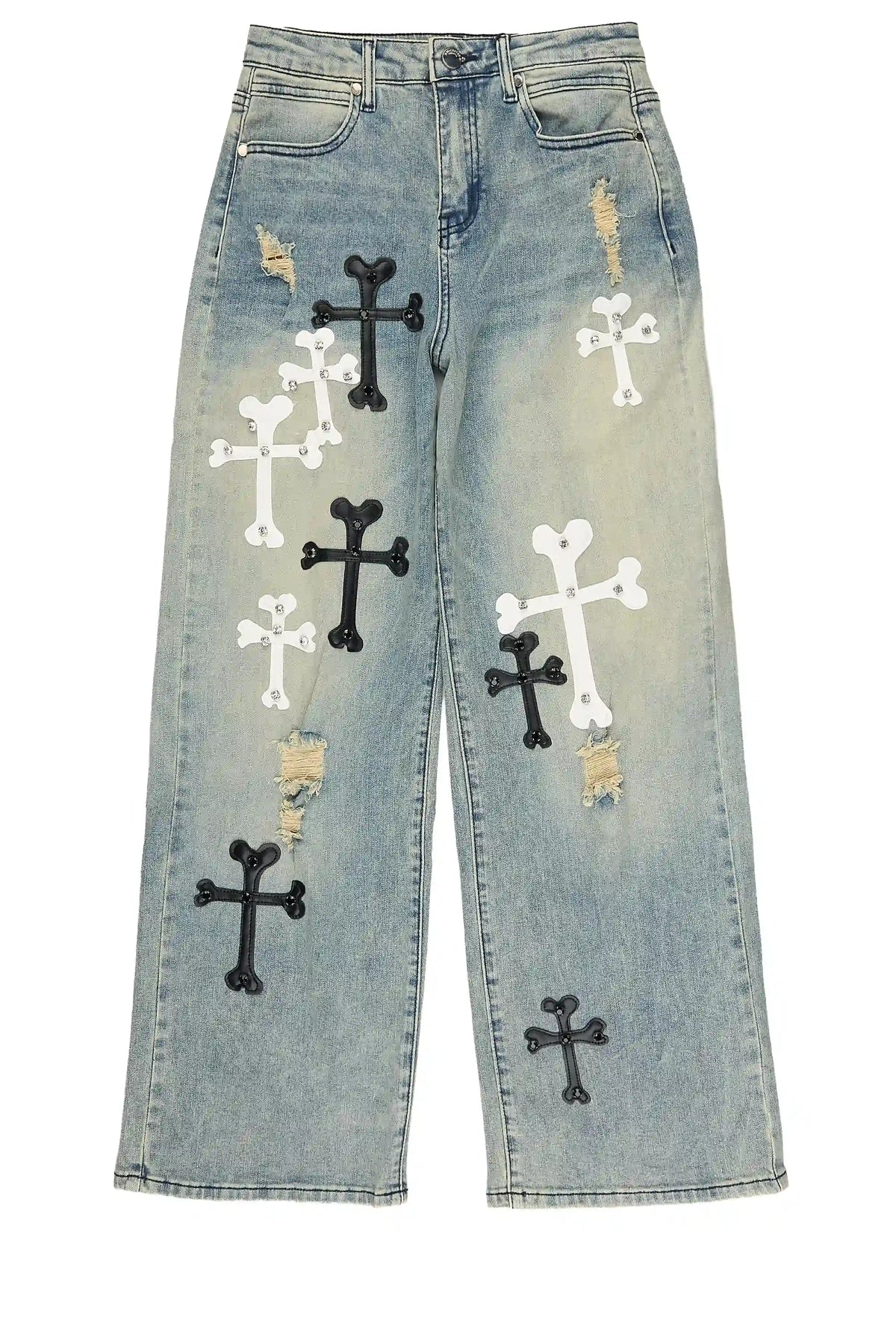Boys Oliver Medium Blue Patch Baggy Fit Jean