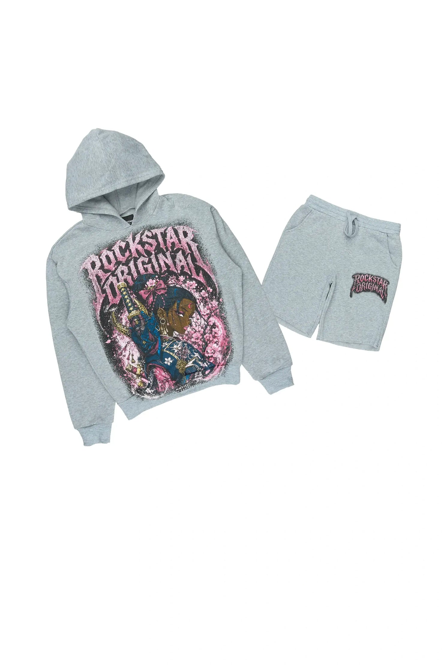 Girls Kavera Heather Grey Graphic Hoodie Short Set