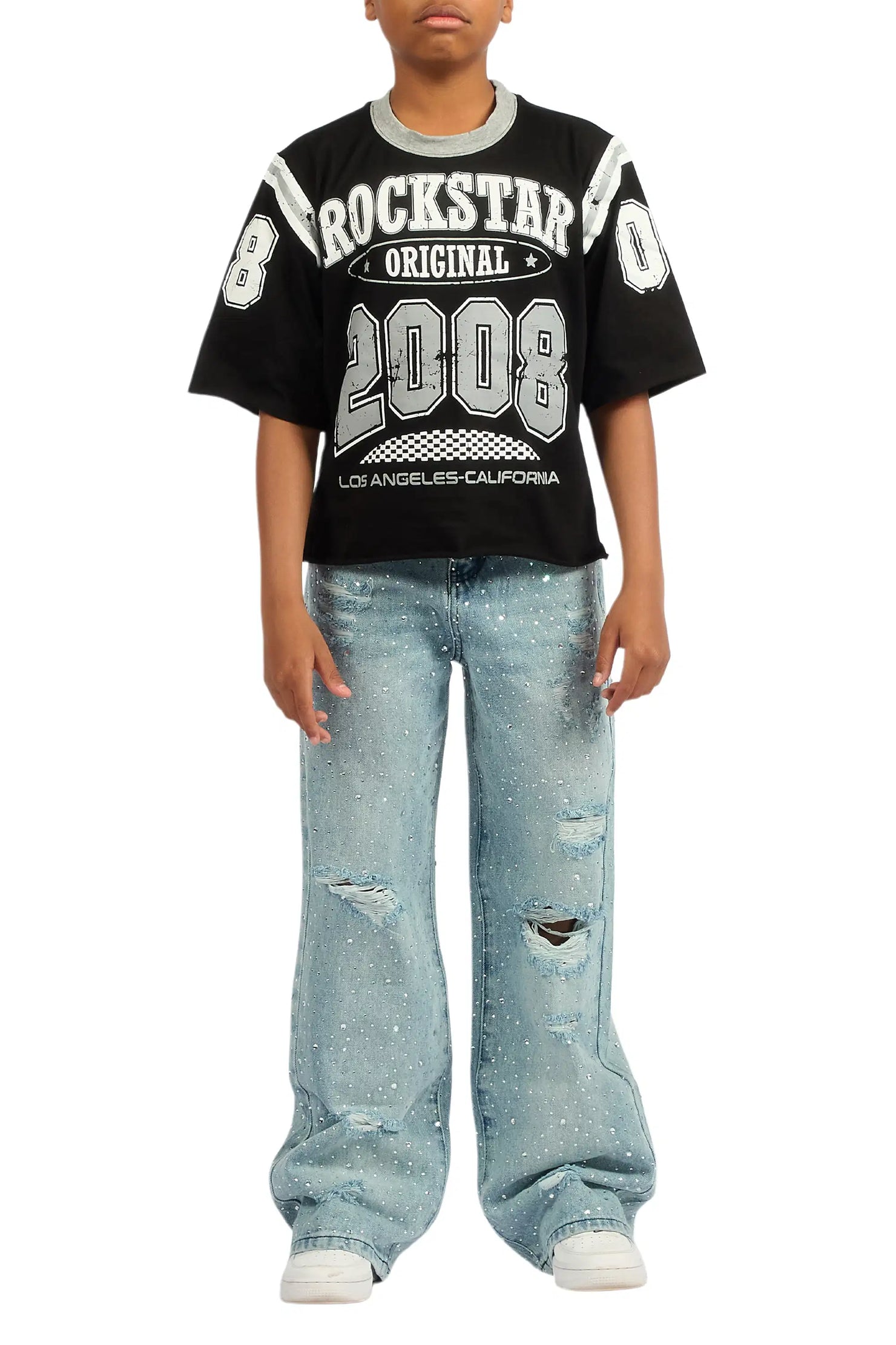 Boys Discolite Light Blue Rhinestone Baggy Jean