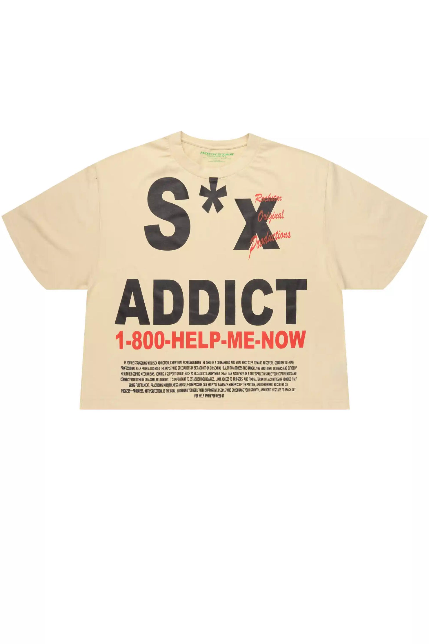 Addict Beige/Black Boxy Crop T-Shirt