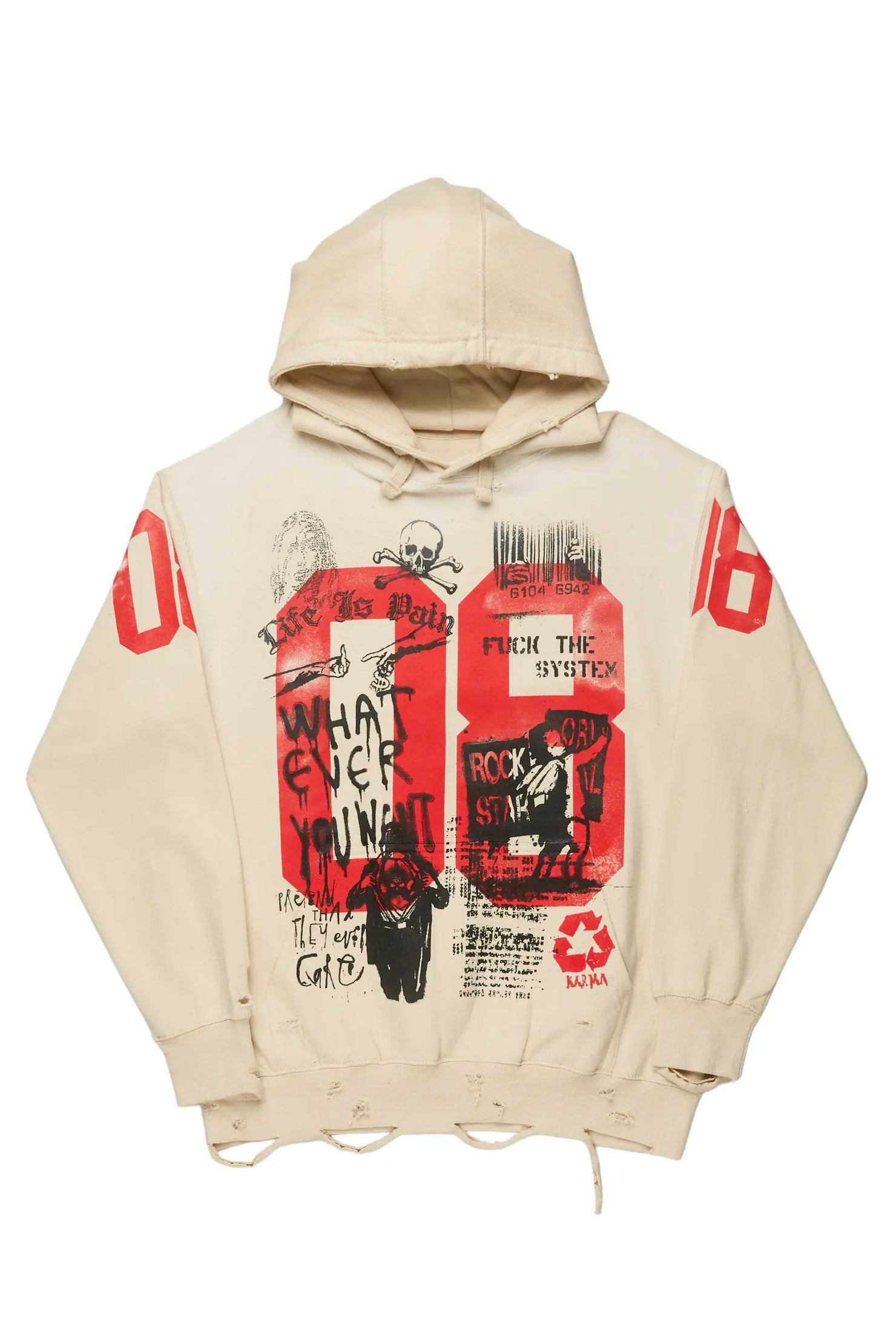 Grill Beige Distressed Graphic Hoodie