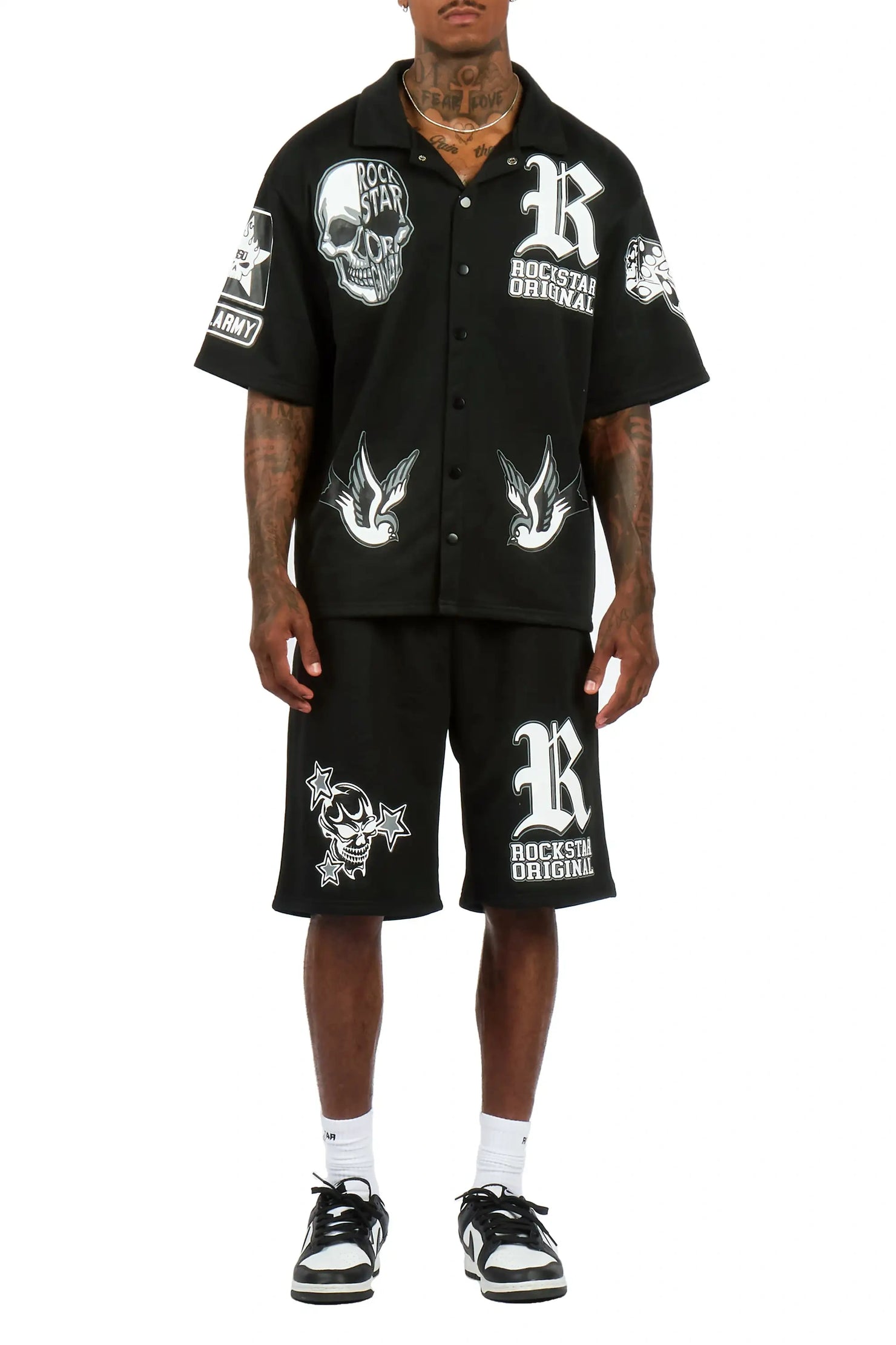 Vidar Black Button Down T-Shirt/Short Set