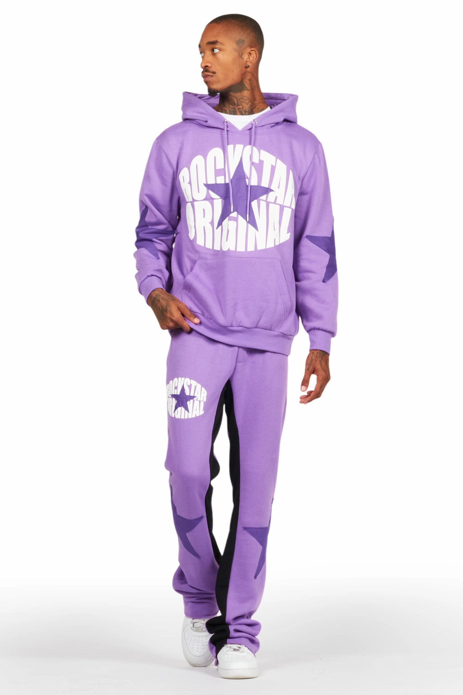 States Purple Baggy Stacked Hoodie Track Set