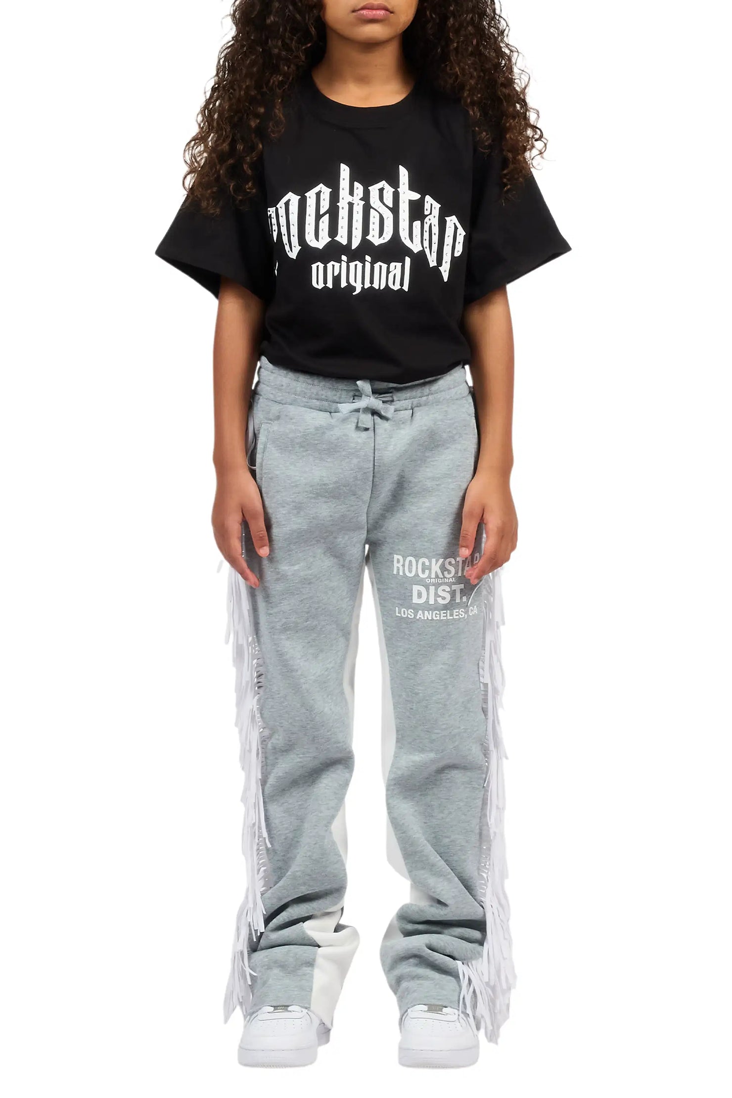 Girls Kendra Grey Fringe Stacked Flare Pant