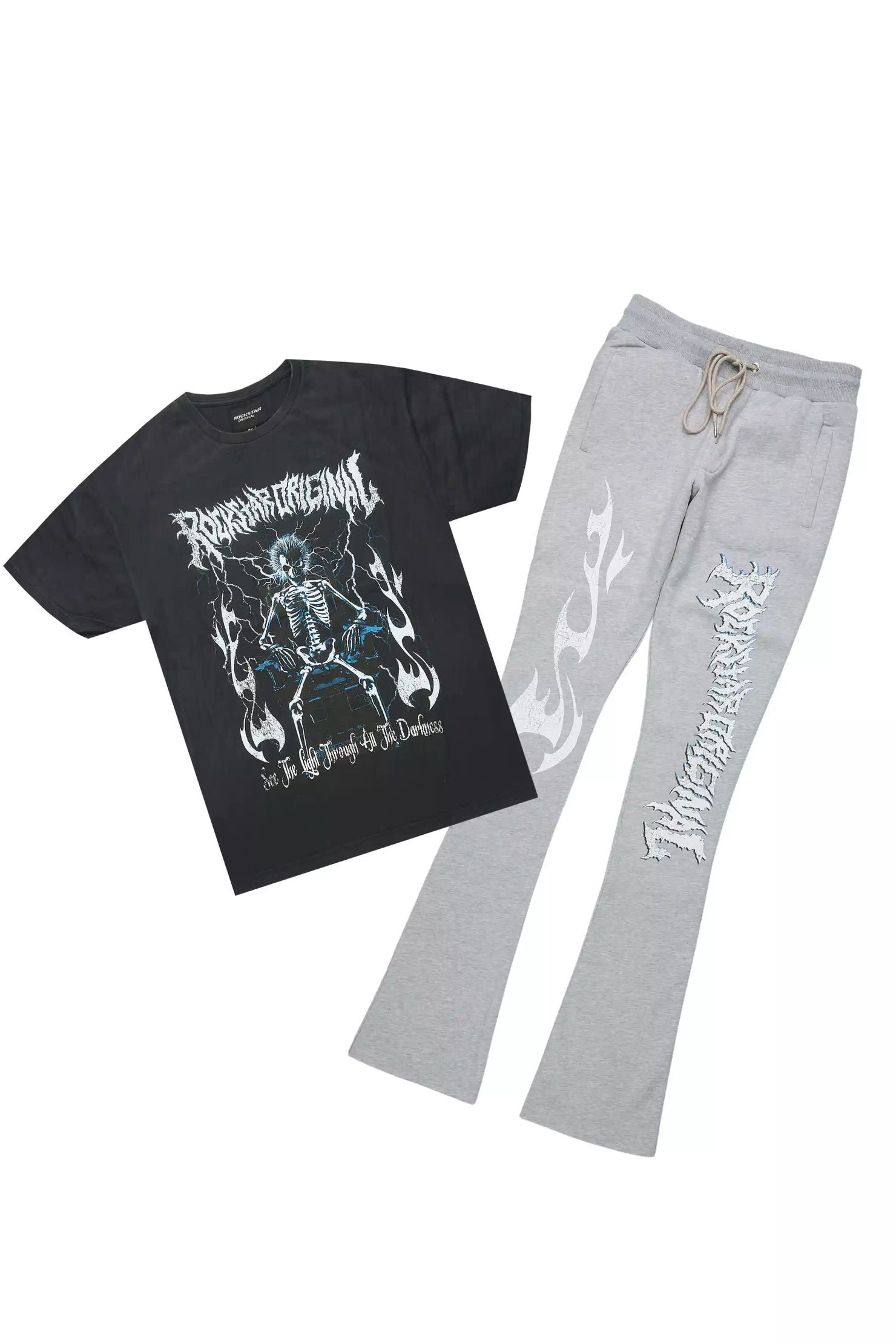 Exodus Charcoal Grey T-Shirt/Stacked Flare Track Pant Set