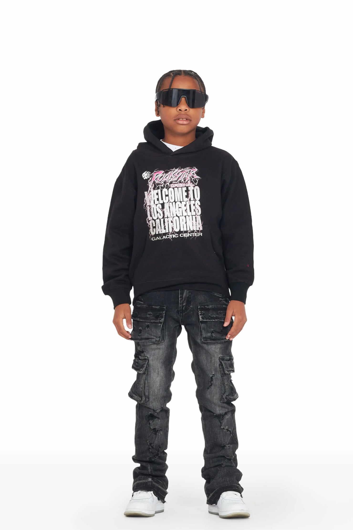 Boys Hiram Black Hoodie/Grey Super Stacked Jean Set