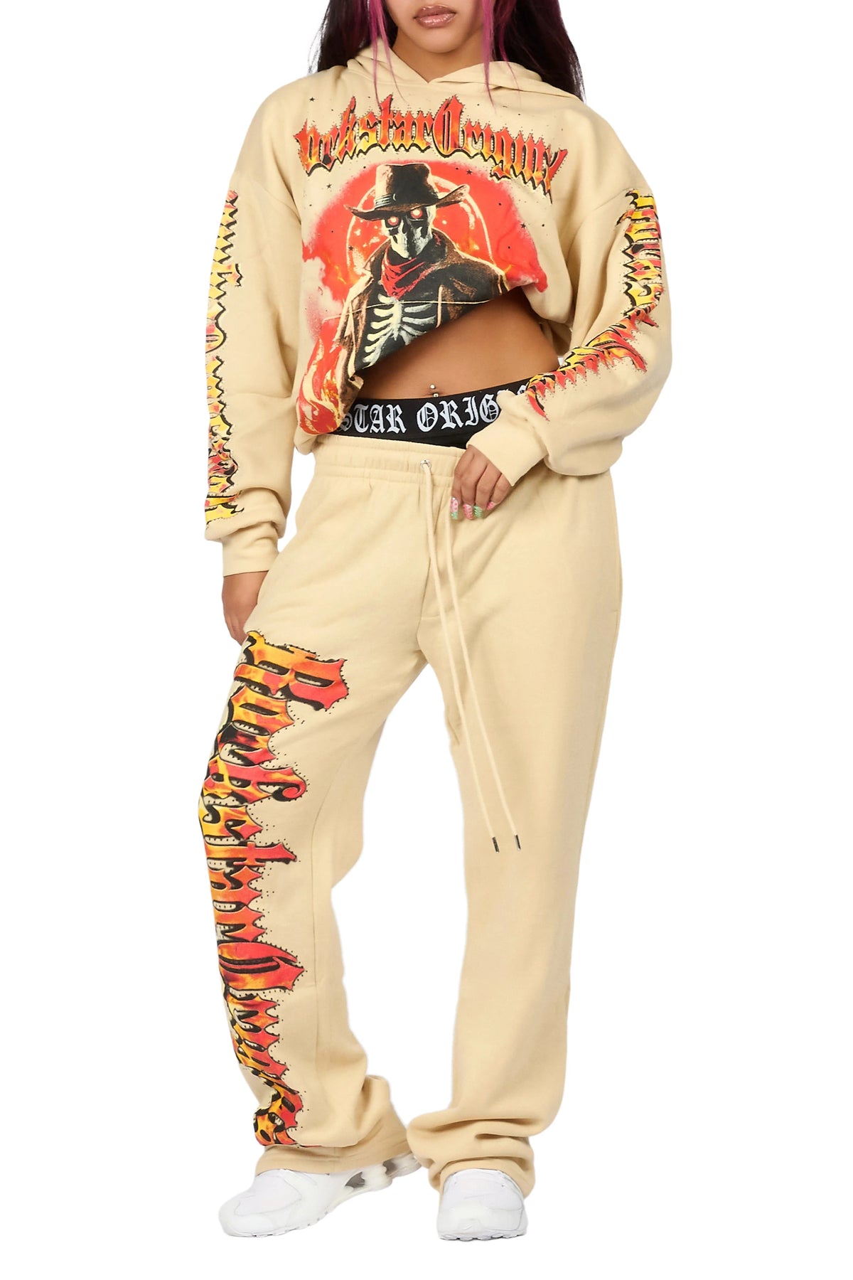 Anneleise Beige Graphic Baggy Fit Track Set