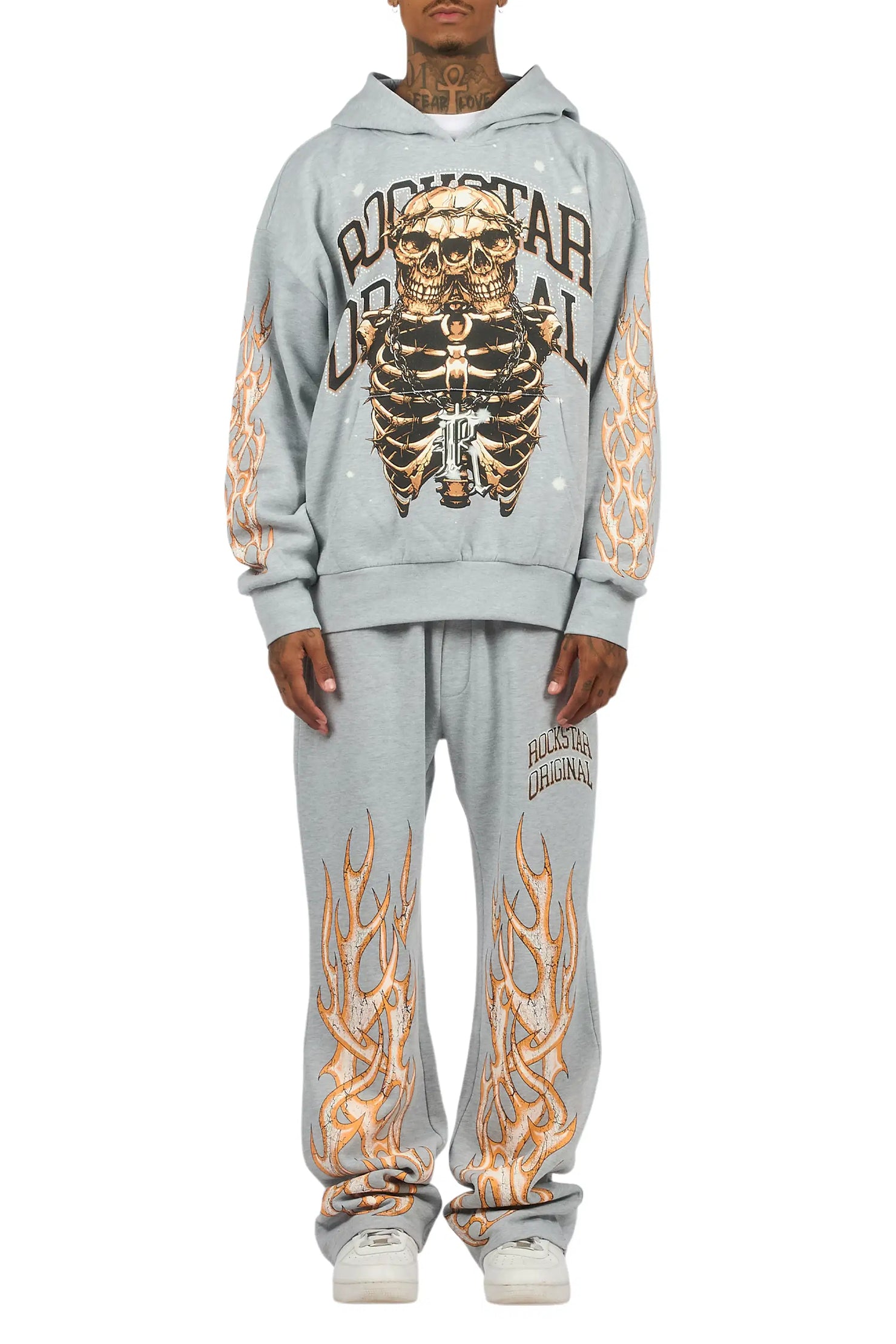 Kaizel Heather Grey Hoodie/Baggy Pant Track Set