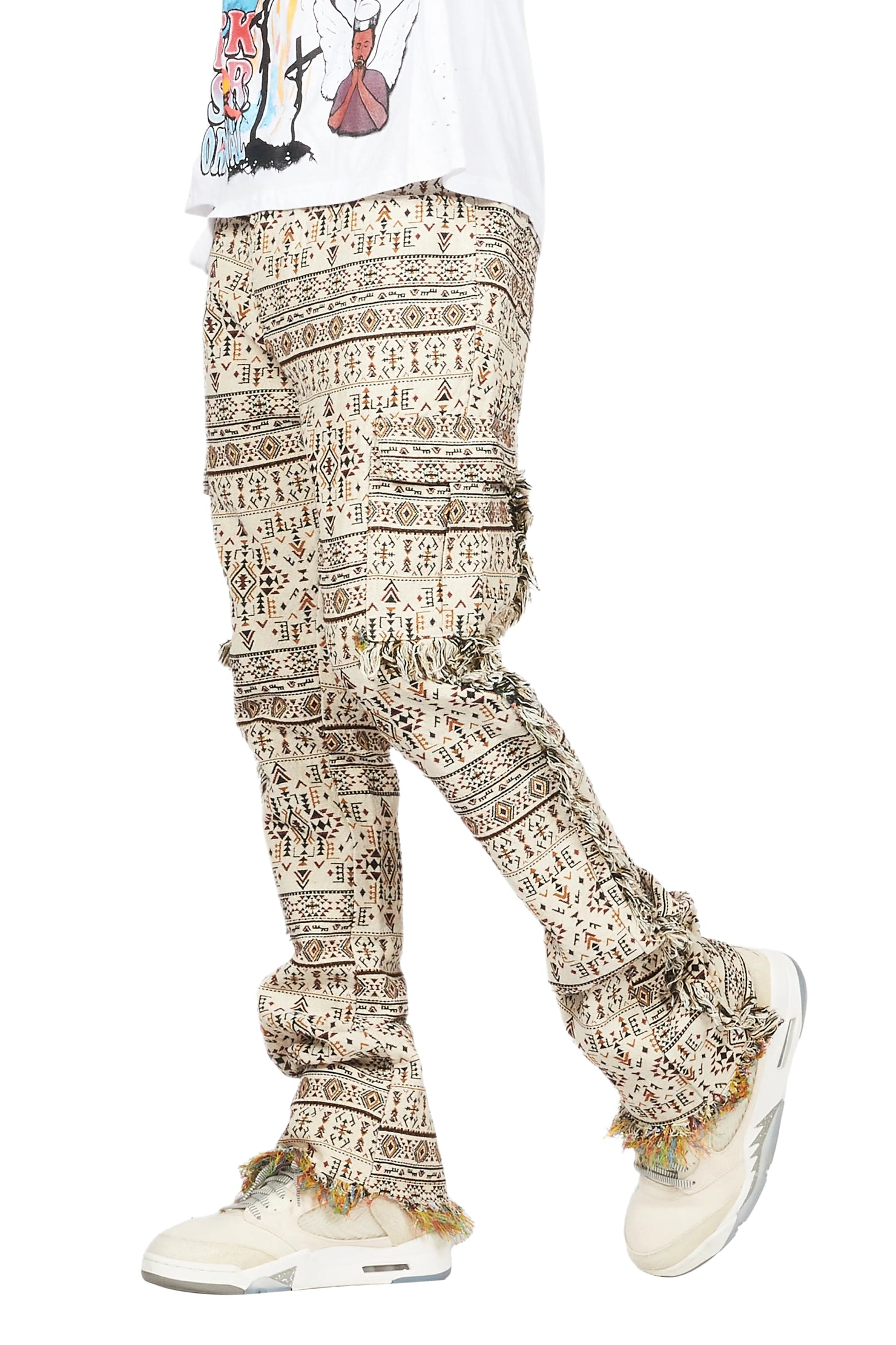 Ayaki Beige Slim Tapestry Flare Jean