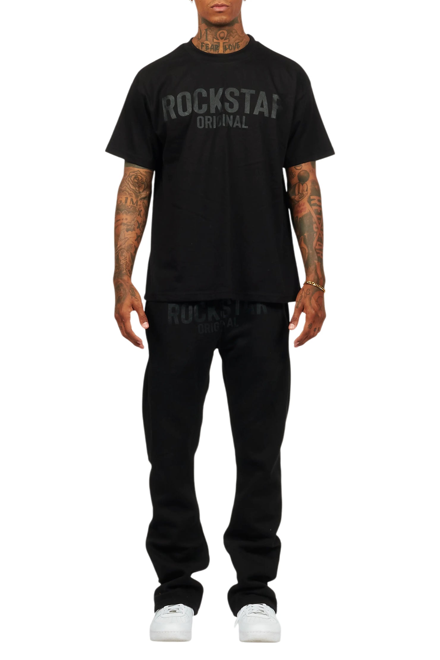 Sana Black/Black T-Shirt/Stacked Track Pant Set