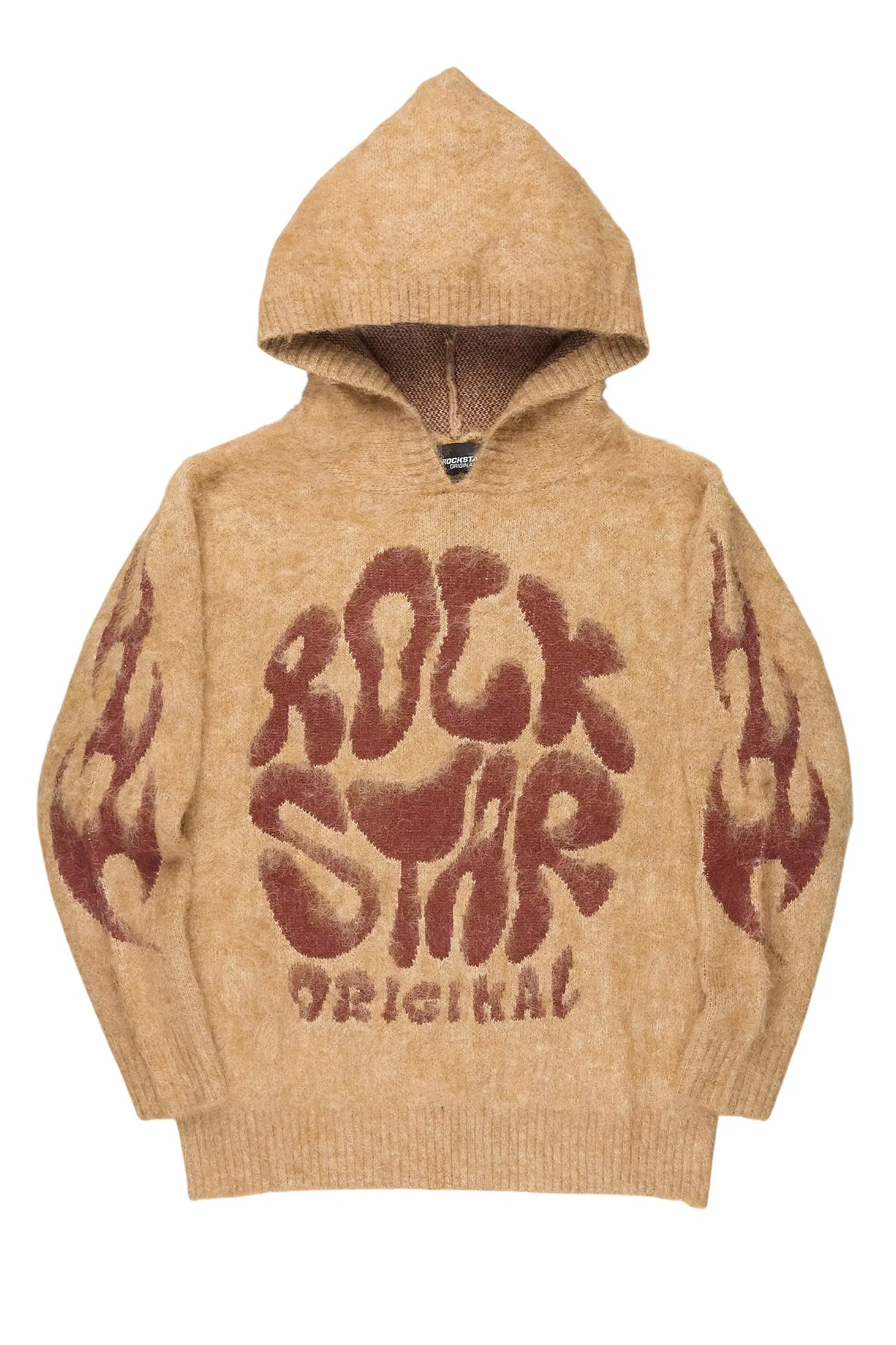 Hakon Beige Graphic Knitted Hoodie
