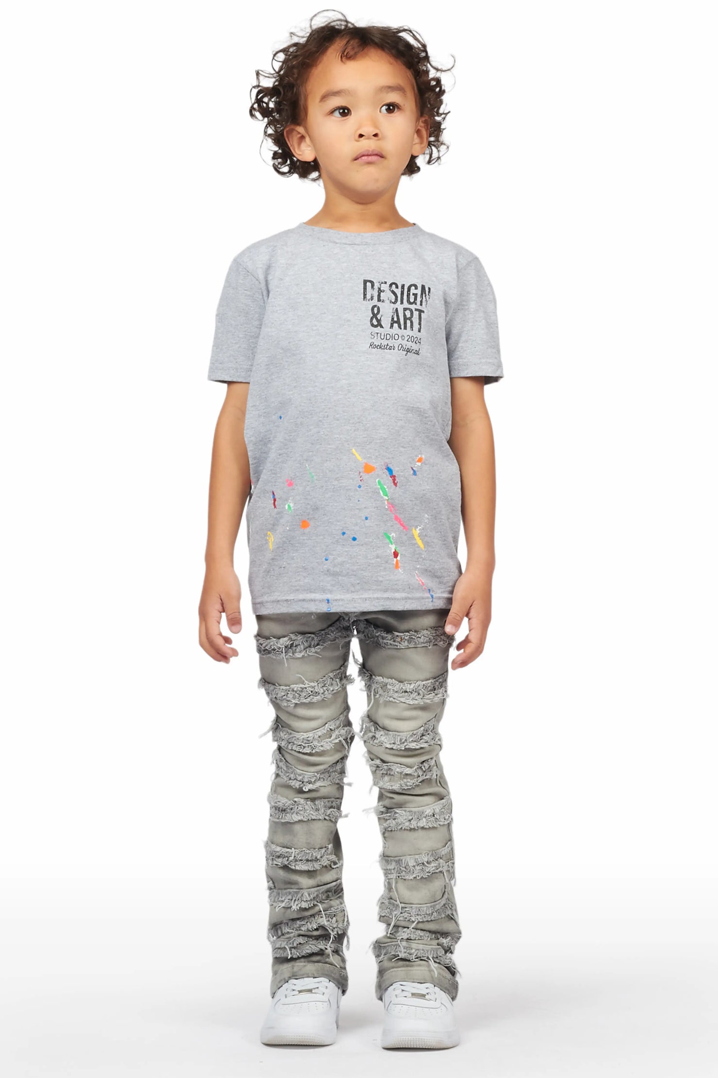 Boys Lajos Grey T-Shirt/Stacked Flare Jean Set